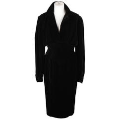 THIERRY MUGLER Vintage Black Velvet DRESS Long Sleeve SIZE 38