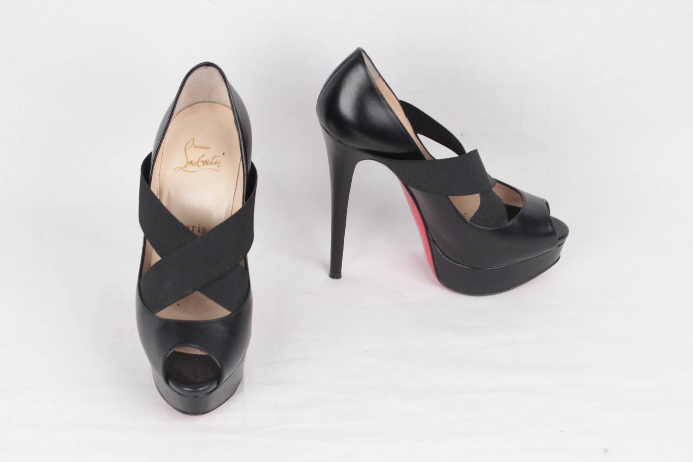 CHRISTIAN LOUBOUTIN Black VERY STAGRAM Platform Open Toe Heels 36 In Excellent Condition In Rome, Rome