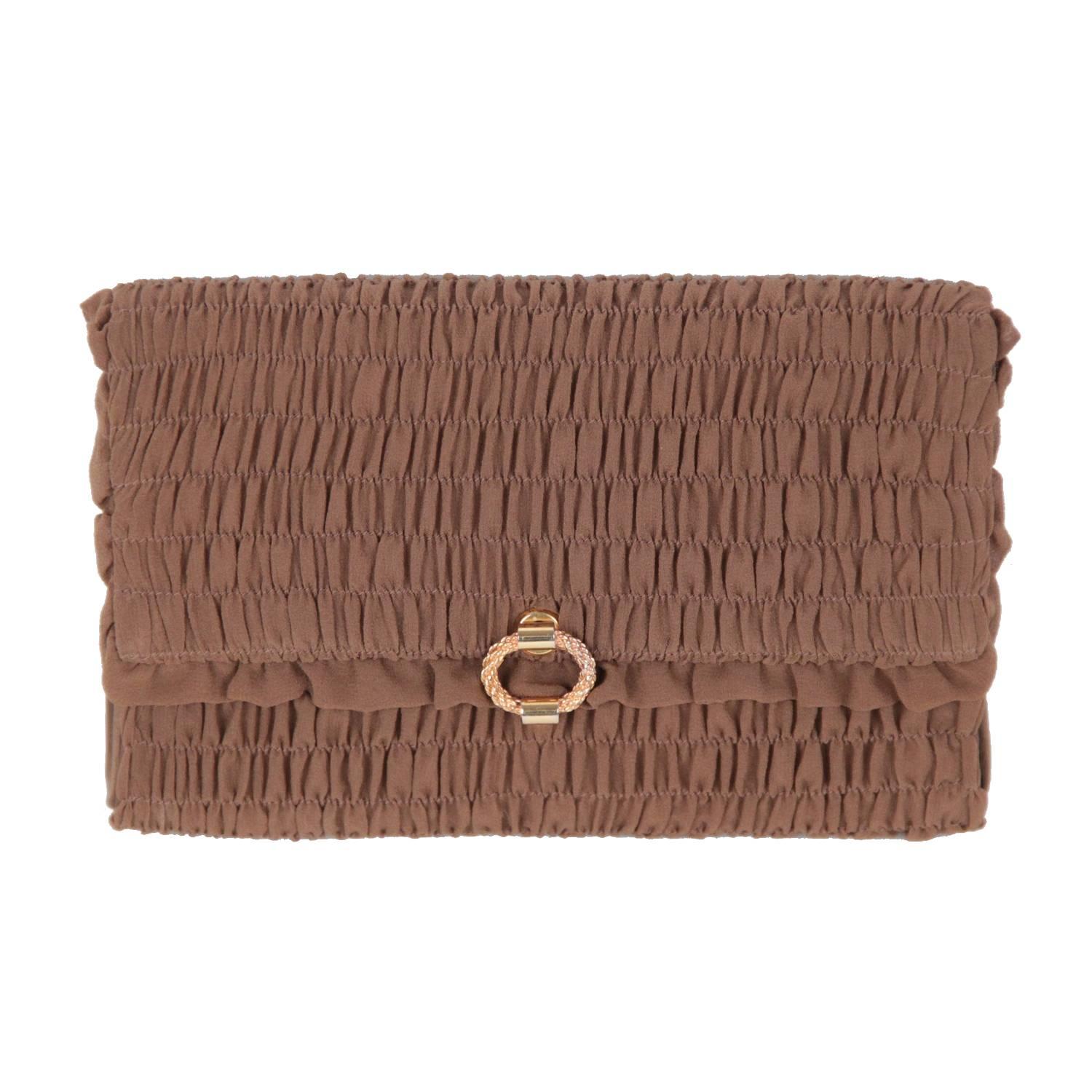 GUCCI VINTAGE Brown Goffered Fabric CLUTCH Handbag EVENING BAG