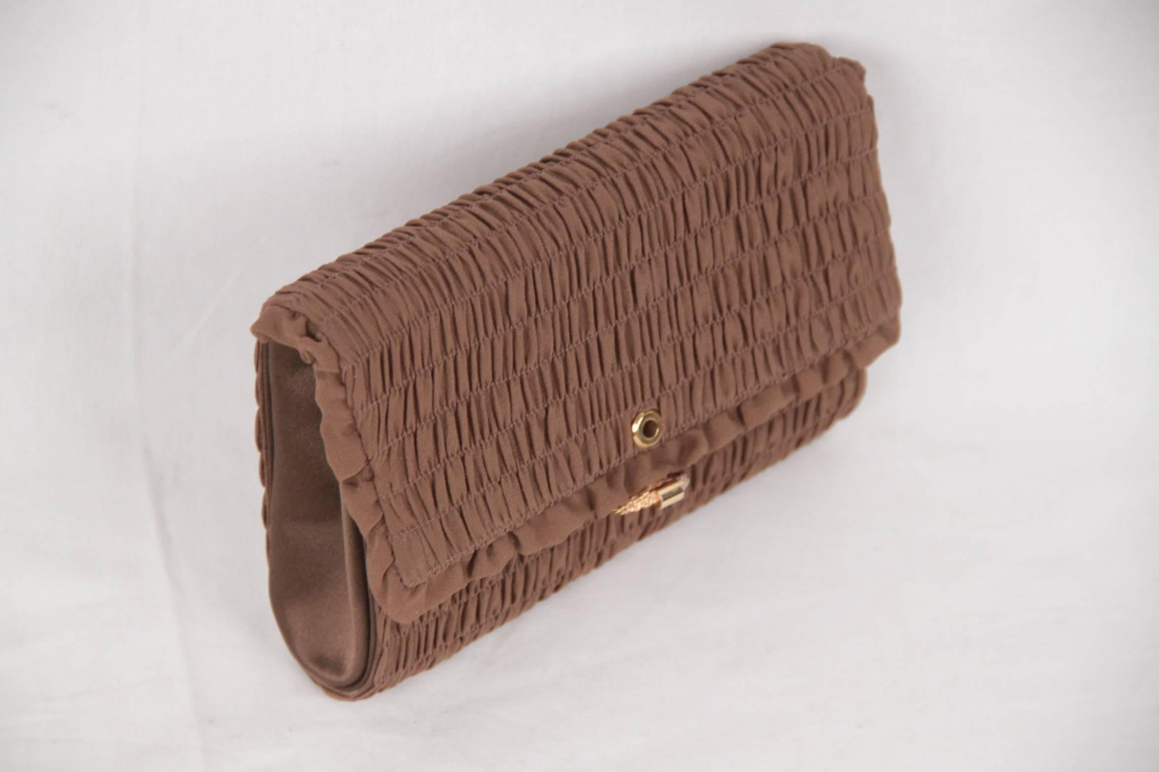 GUCCI VINTAGE Brown Goffered Fabric CLUTCH Handbag EVENING BAG 2