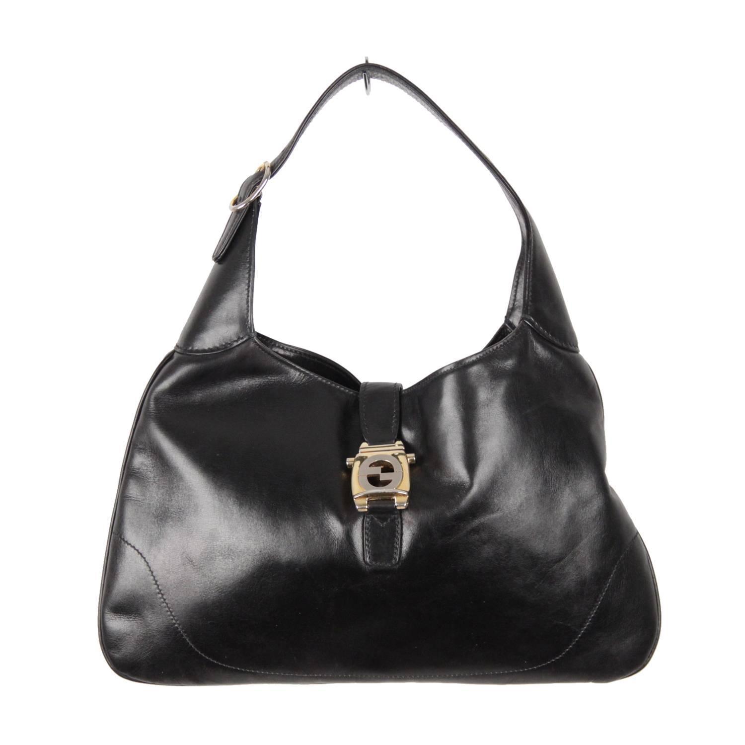 GUCCI Vintage Black Leather HOBO Jackie O Bouvier SHOULDER BAG For Sale at  1stDibs | gucci bouvier, vintage black gucci shoulder bag