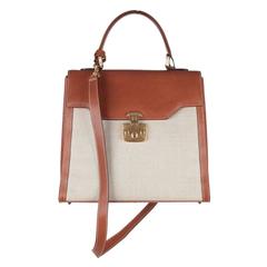 GUCCI Tan Canvas & Cuir HANDBAG Top Handle Bag w/ Strap