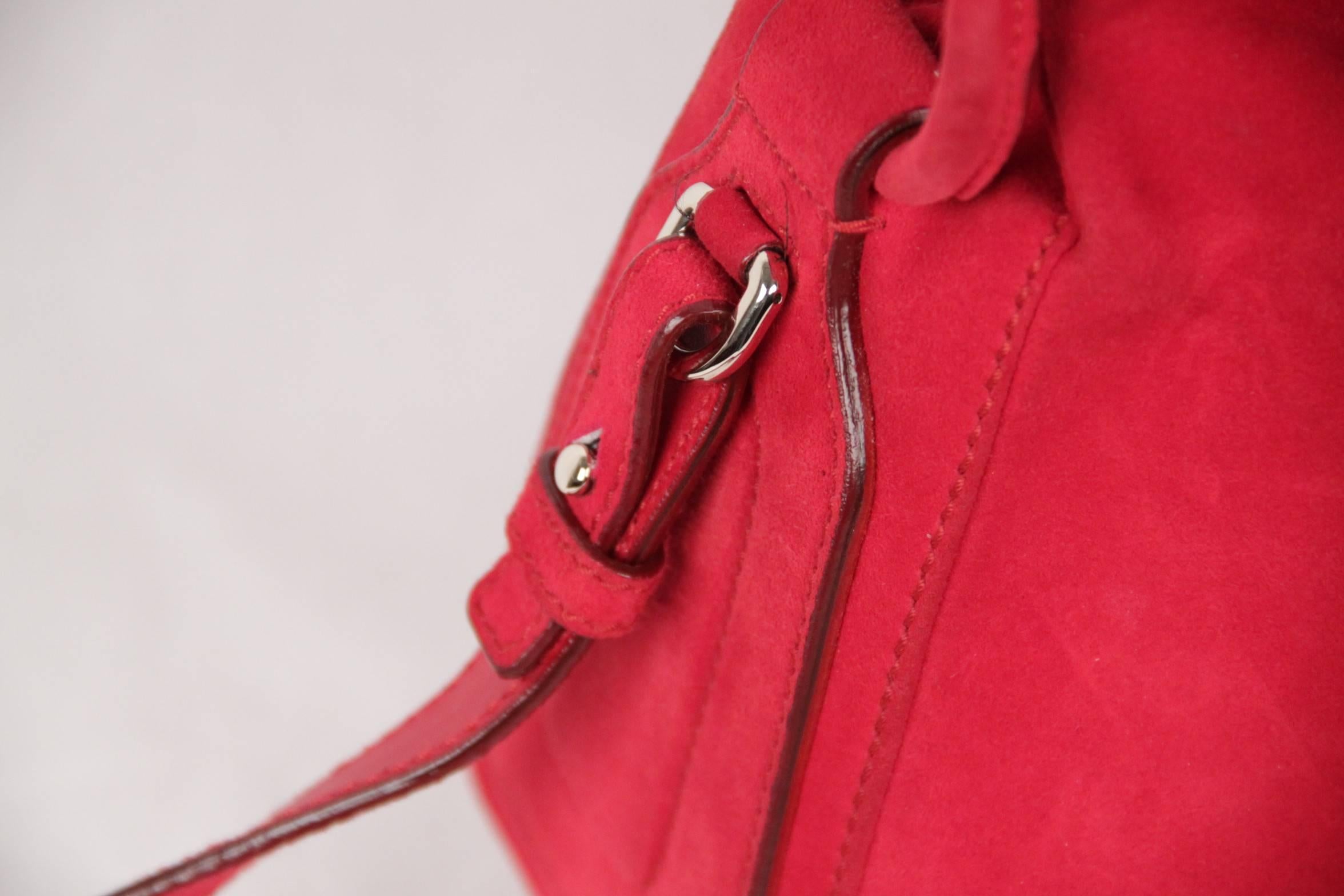 Women's YVES SAINT LAURENT Red Suede SHOULDER BAG Tote HOBO w/ TASSELS
