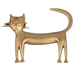 JEAN COCTEAU MADELINE FLAMMARION Vintage 1997 Gold Metal CAT BROOCH Pin