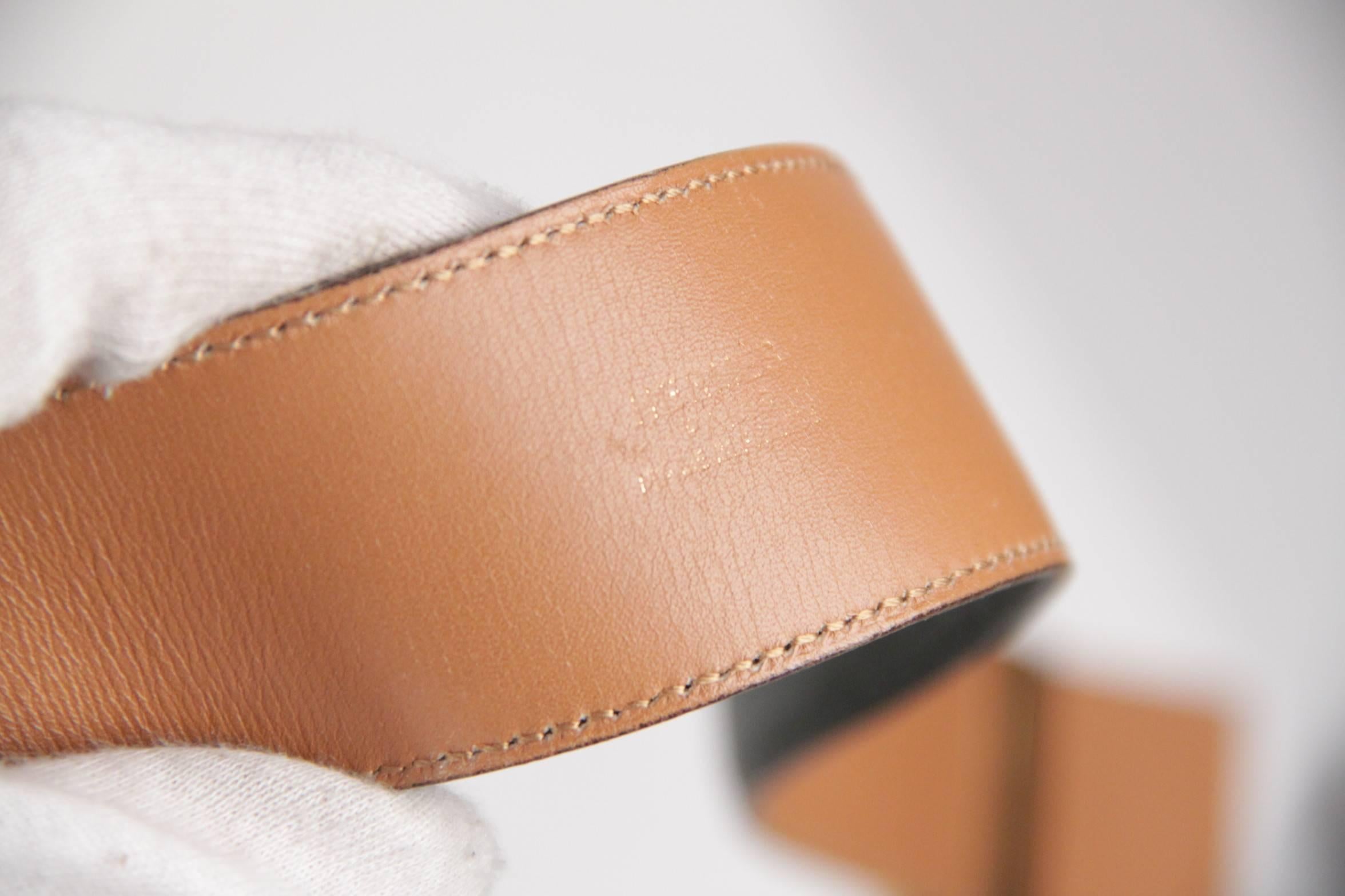 Brown Hermes Green Leather Collier de Chien CDC Medor Belt Size 74