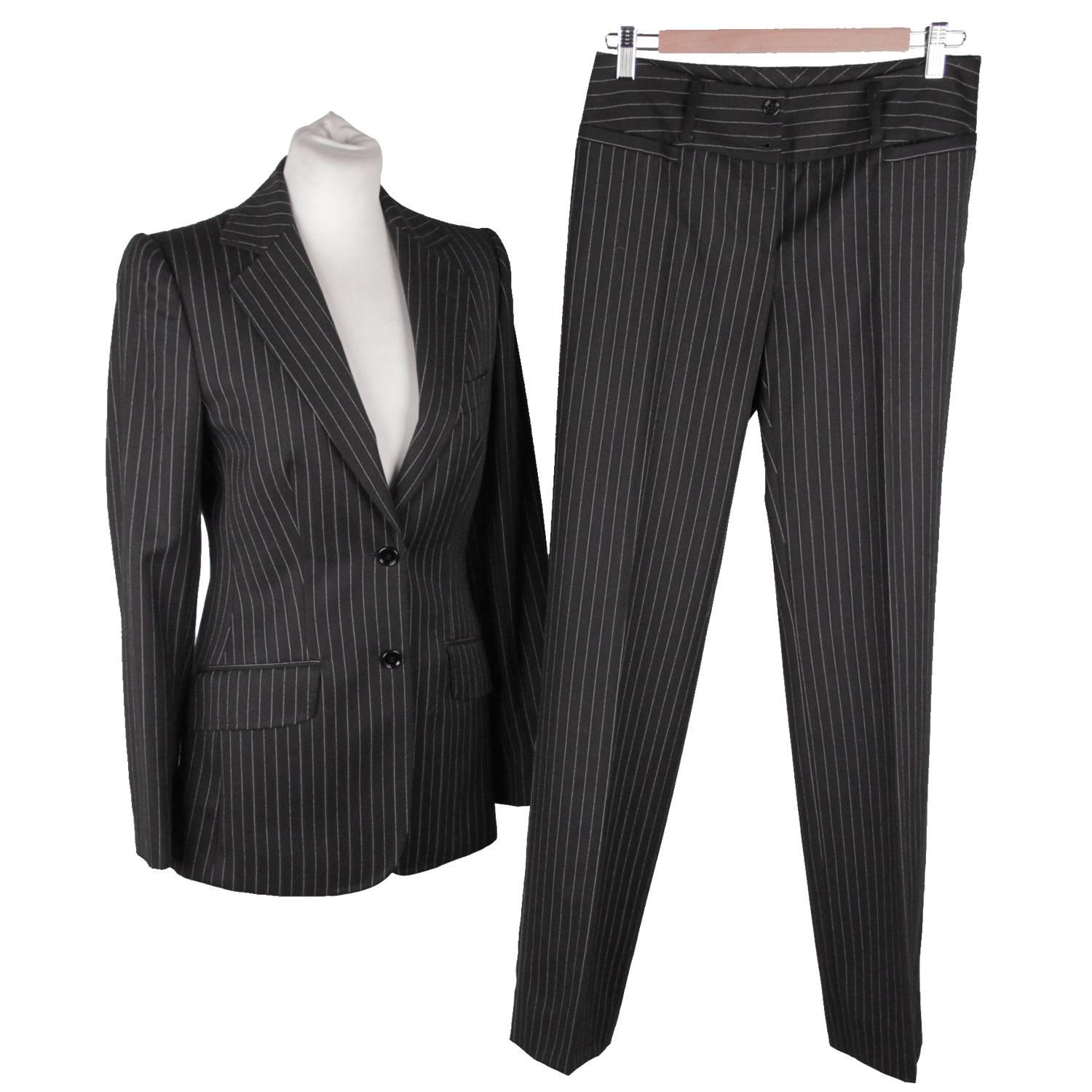 DOLCE & GABBANA Black PinStriped Wool SUIT Blazer & Trousers Set SIZE 40