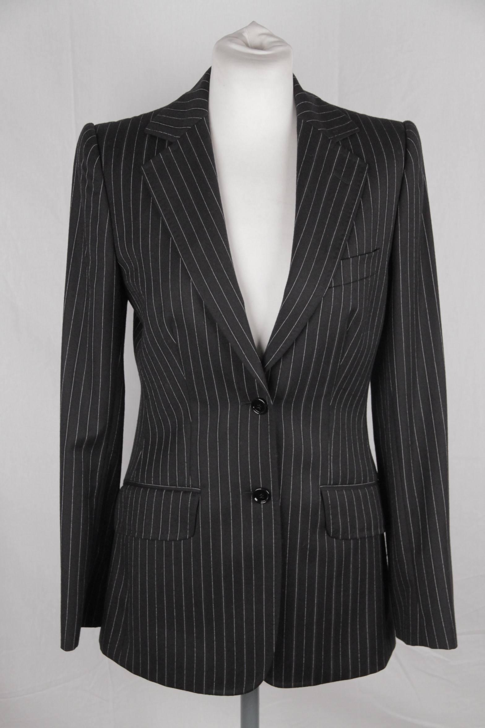 Women's DOLCE & GABBANA Black PinStriped Wool SUIT Blazer & Trousers Set SIZE 40