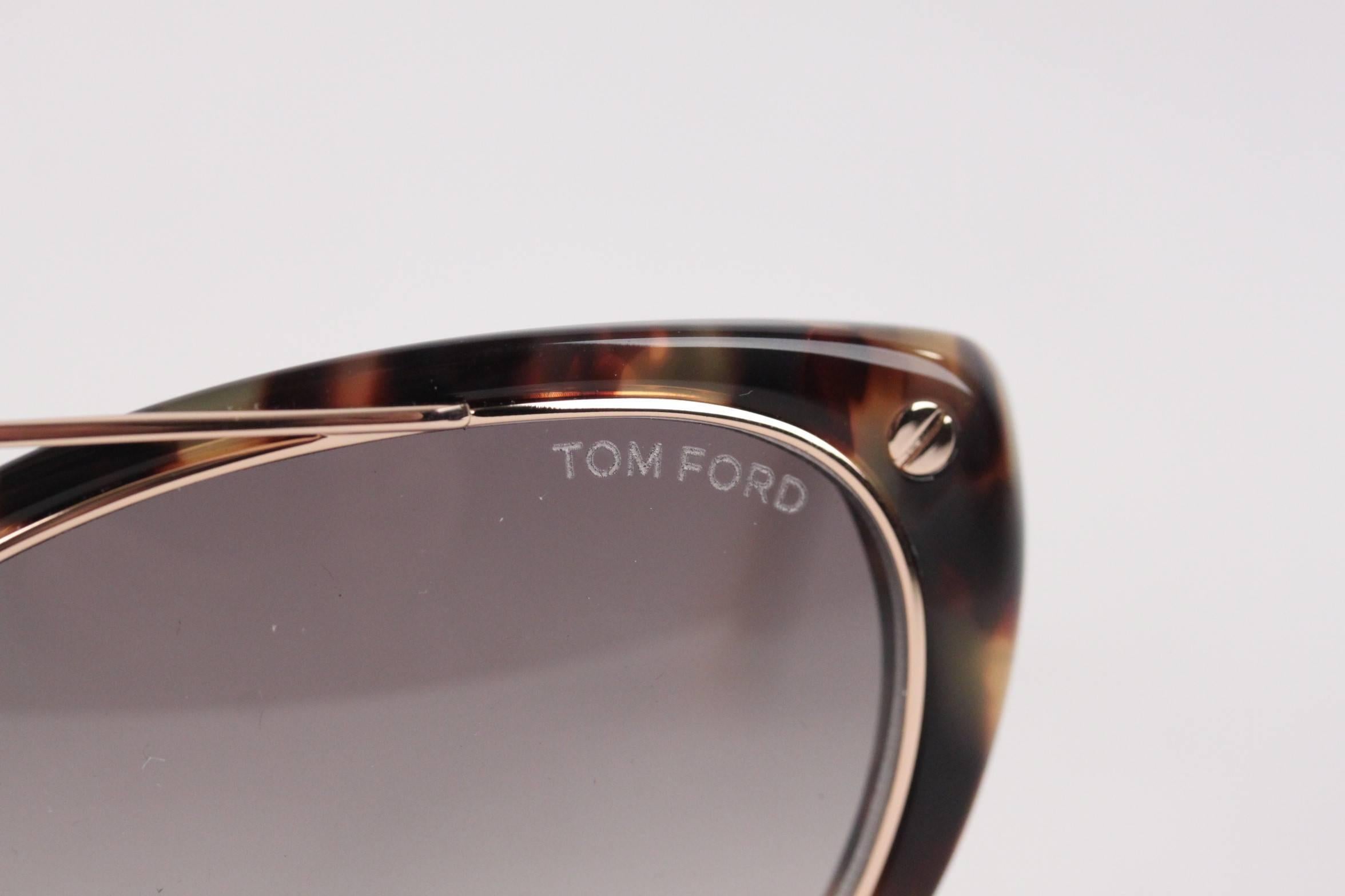 TOM FORD Eyewear Tortoise EDITA TF 384 56B 58mm Cat Eye SUNGLASSES In New Condition In Rome, Rome