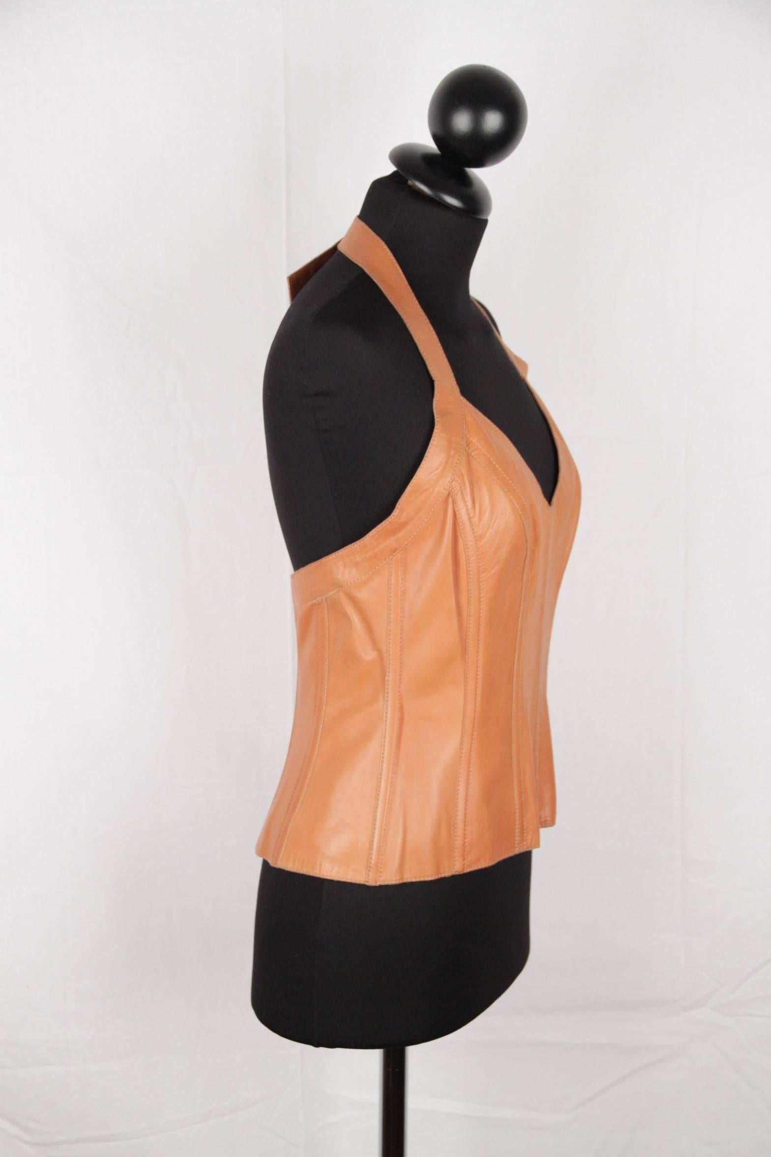 Orange DOLCE & GABBANA Tan Leather HALTERNECK TOP Size 42