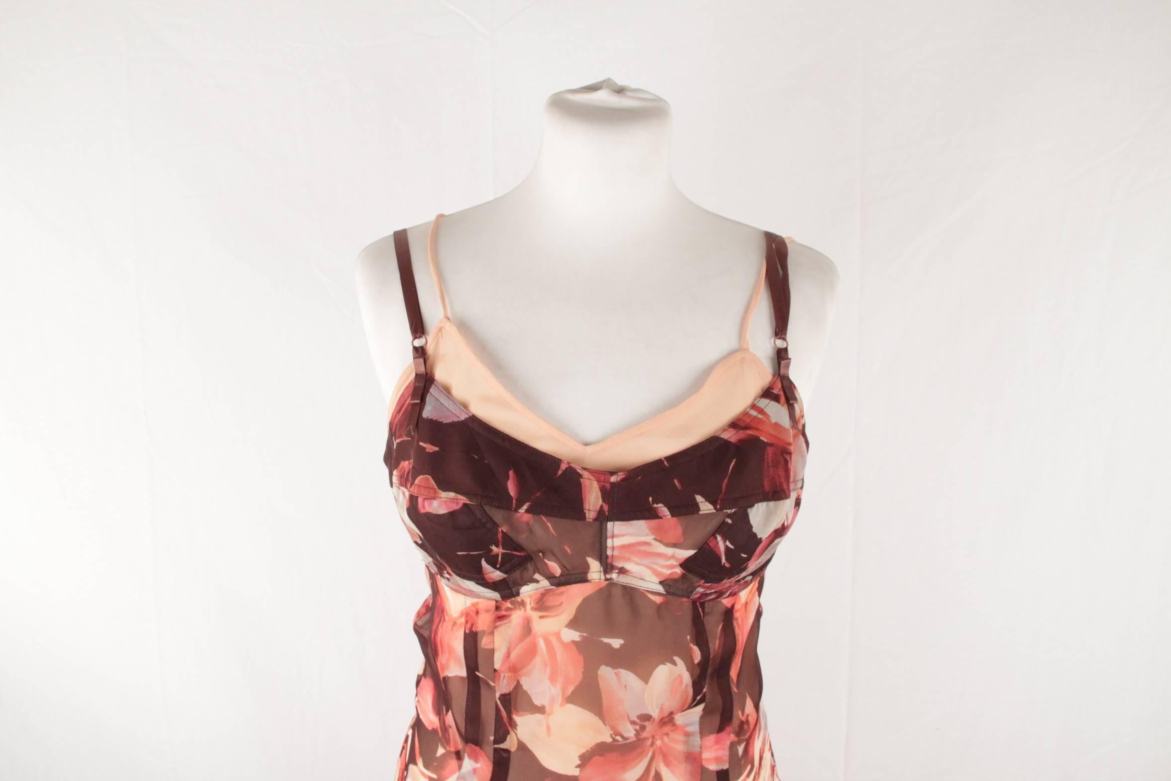 Brown DOLCE & GABBANA Silk Floral MAXI CAMI DRESS with Matching OVERCOAT Size 42