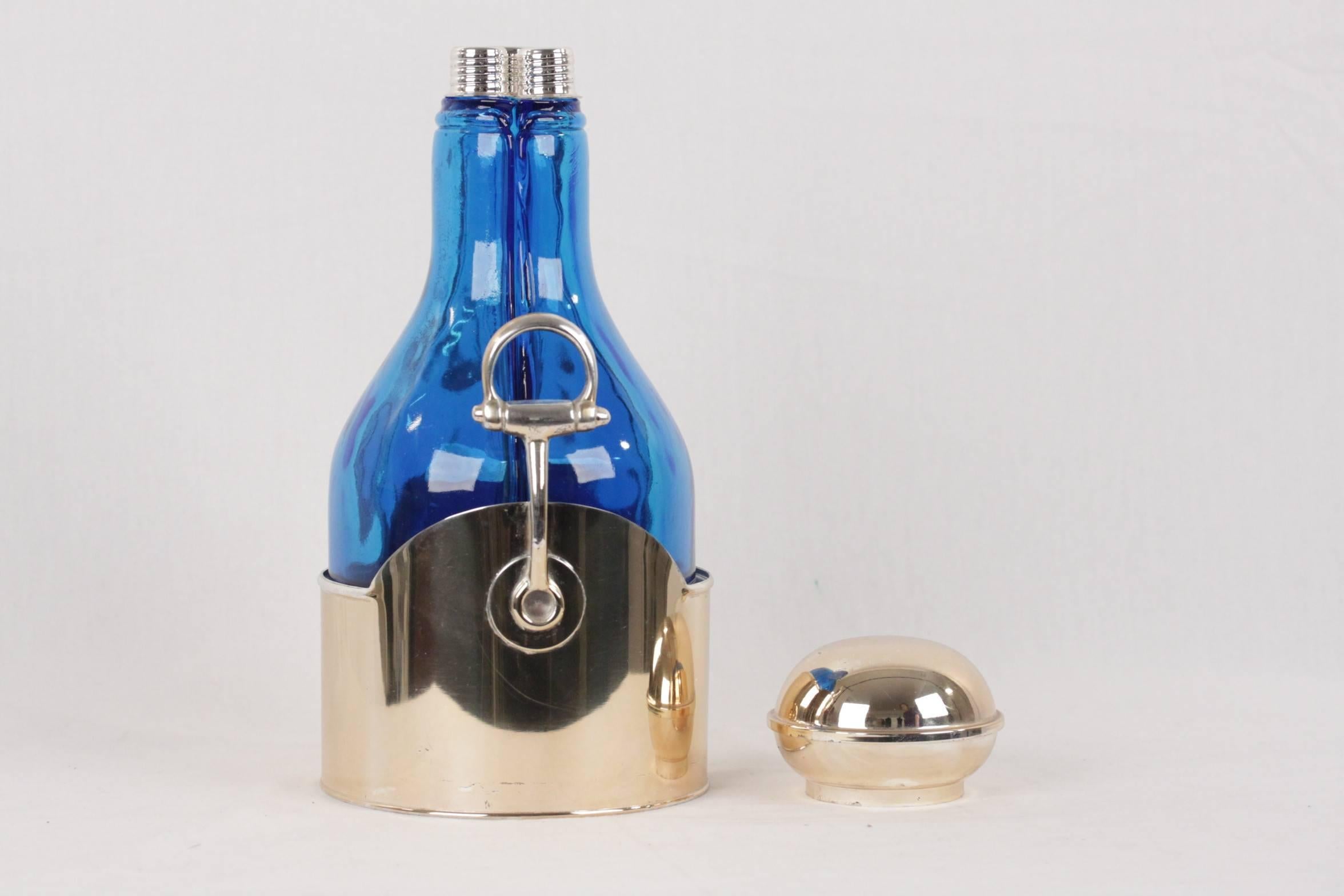 GUCCI VINTAGE Blue Glass 3 IN 1 BOTTLES Barware SERVICE CARAFES In Good Condition In Rome, Rome