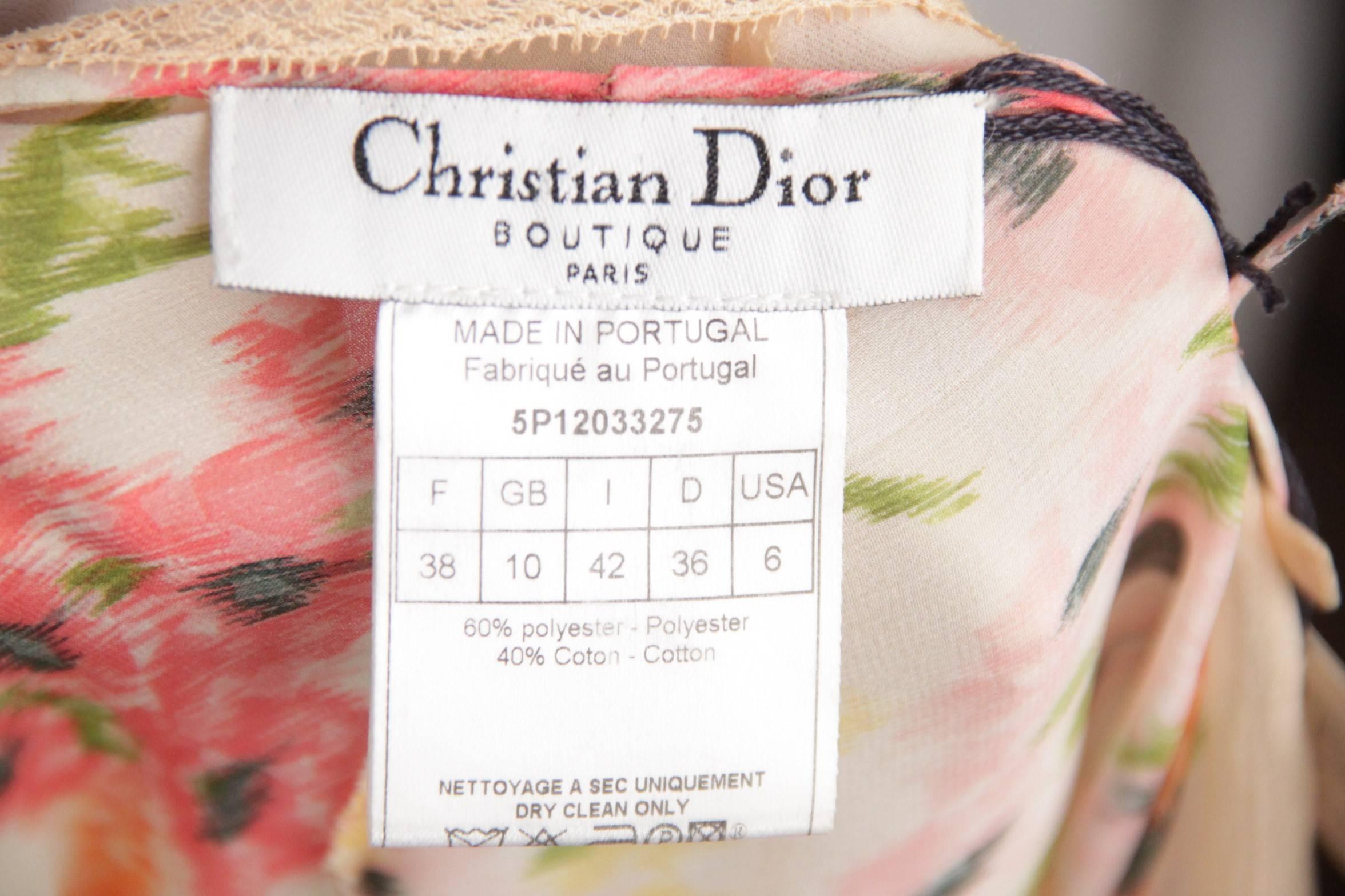 CHRISTIAN DIOR Silky Floral Layered CAMI DRESS w/ Lace Trim SIZE 6 1