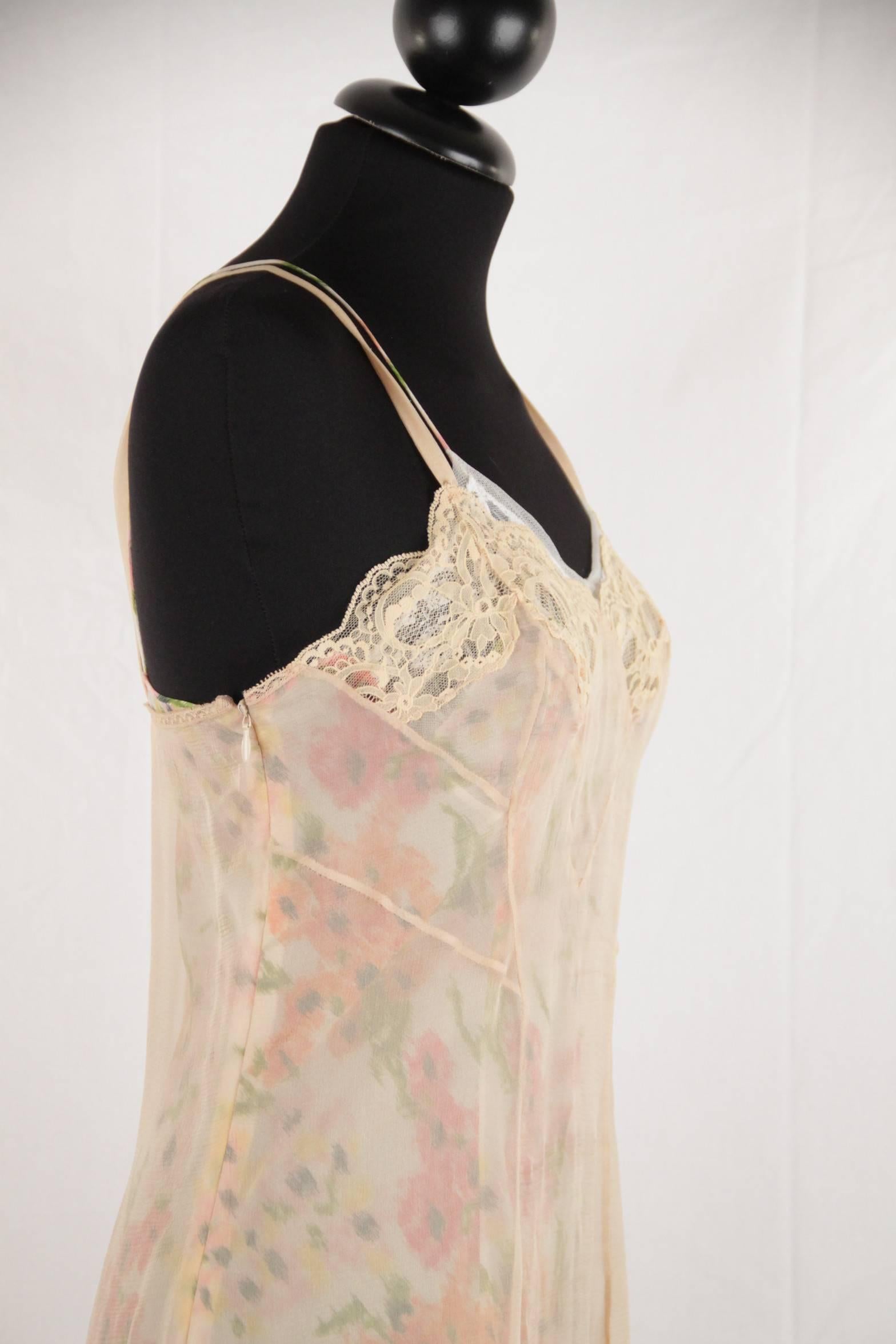 CHRISTIAN DIOR Silky Floral Layered CAMI DRESS w/ Lace Trim SIZE 6 In Good Condition In Rome, Rome