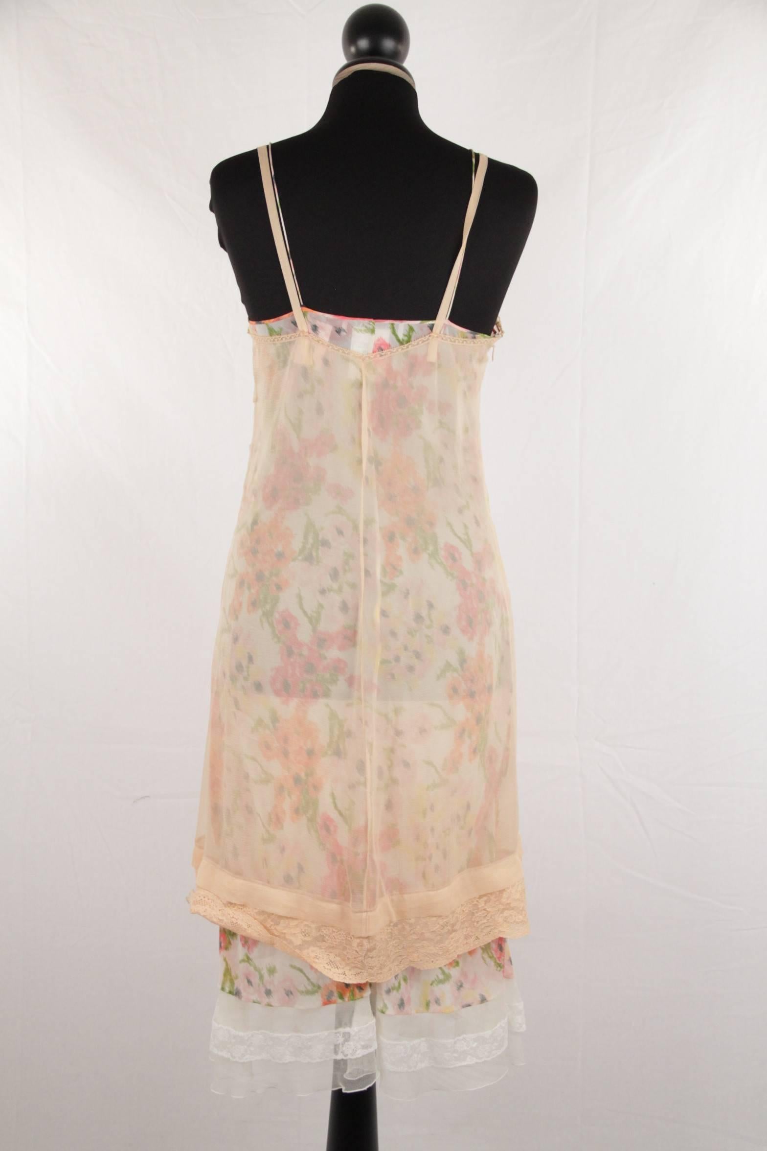Women's CHRISTIAN DIOR Silky Floral Layered CAMI DRESS w/ Lace Trim SIZE 6