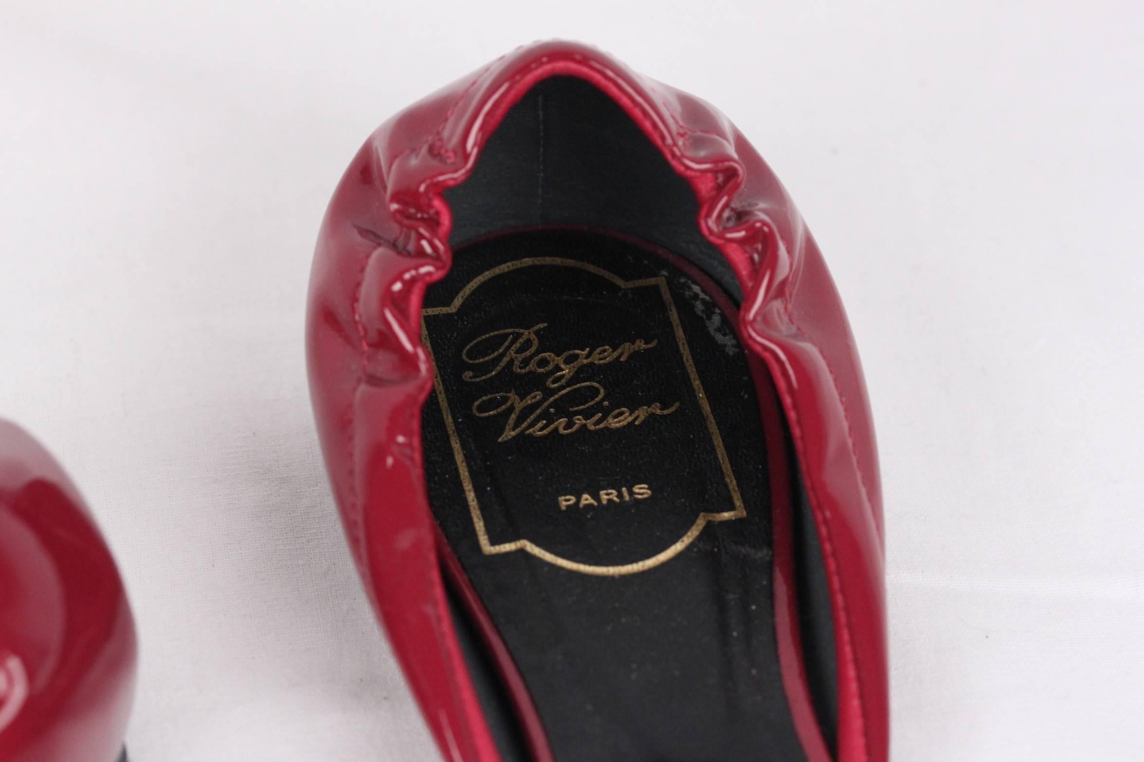 Brown ROGER VIVIER Burgundy Patent Leather CUT OUT BALLERINA Flat Shoes SIZE 38