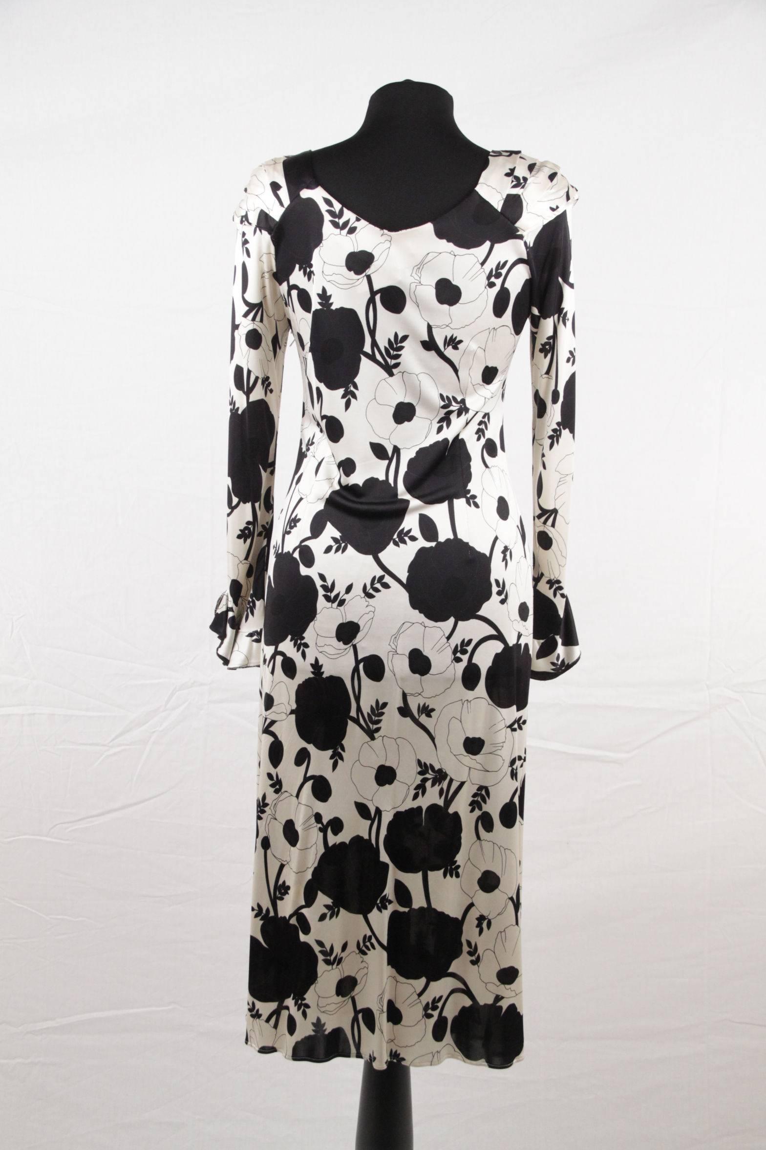 BLUMARINE Black & White Floral SHEATH DRESS Wrap Style w/ Beading 3