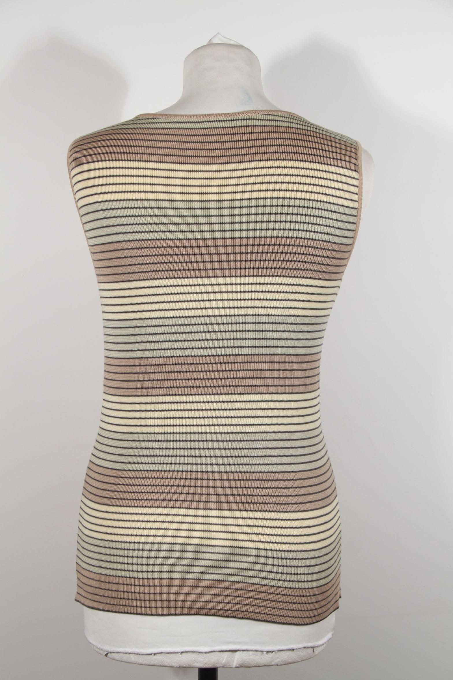 Women's CHANEL Vintage Striped Cotton Knit SLEEVELESS TOP Tank Sz 40