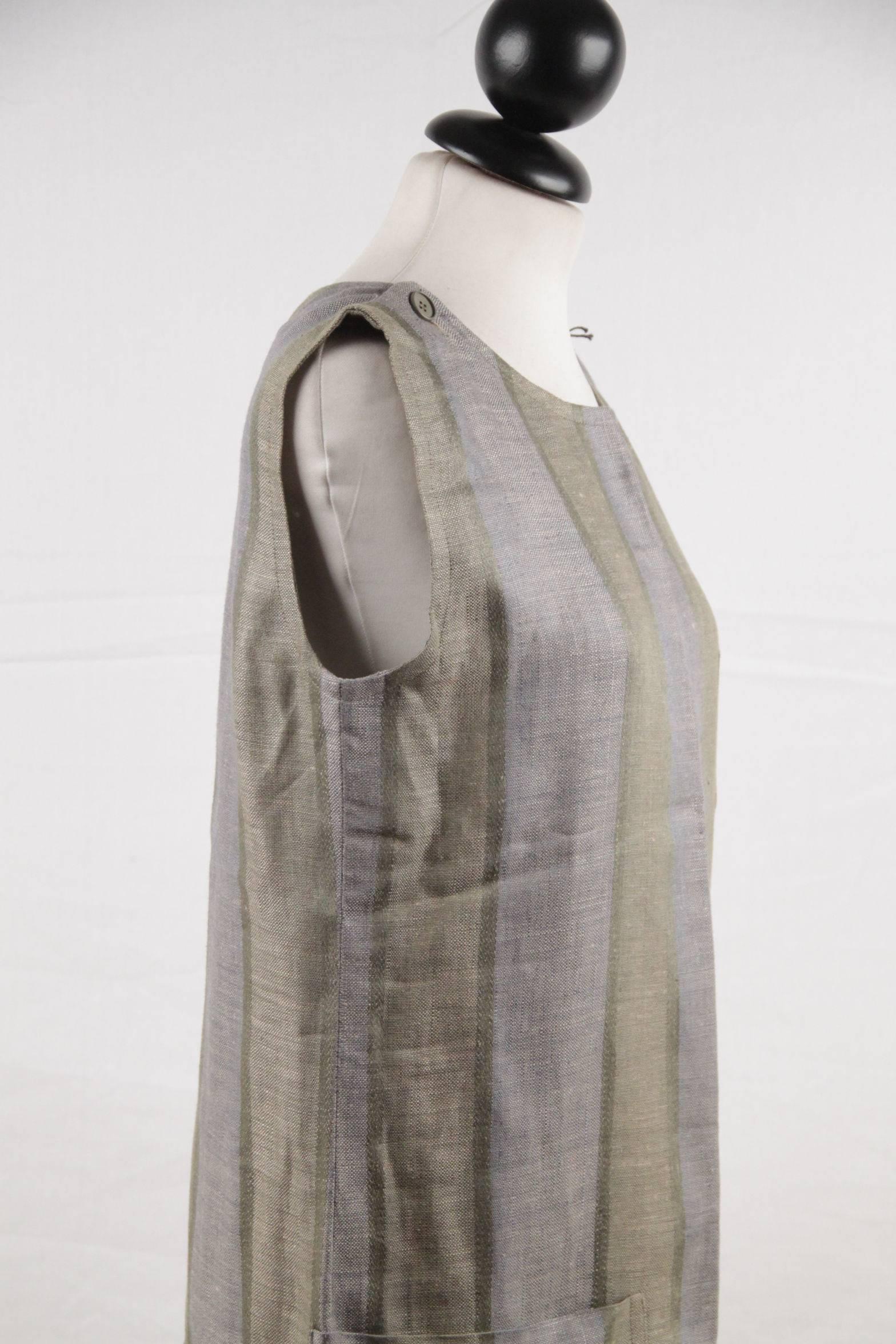 Women's CHRISTIAN DIOR Vintage Green Striped SLEEVELESS SMOCK DRESS Size 36