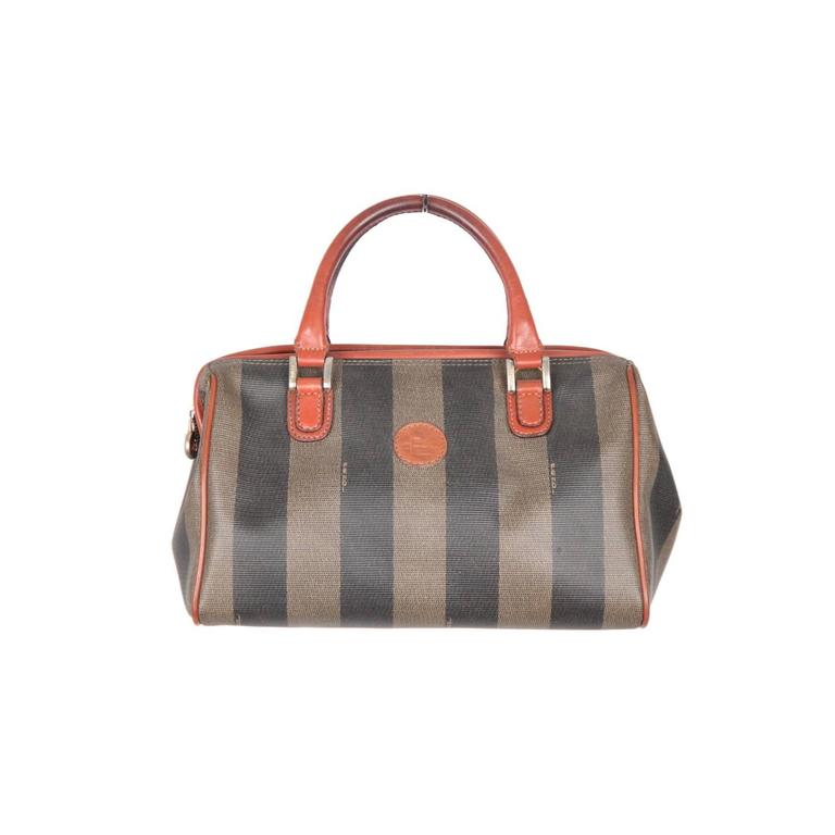 FENDI Pequin STRIPED Vinyl Canvas Small BOSTON BAG Handbag For Sale at ...