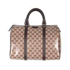 Used GUCCI Beige Monogram CRYSTAL Canvas BOSTON BAG Handbag