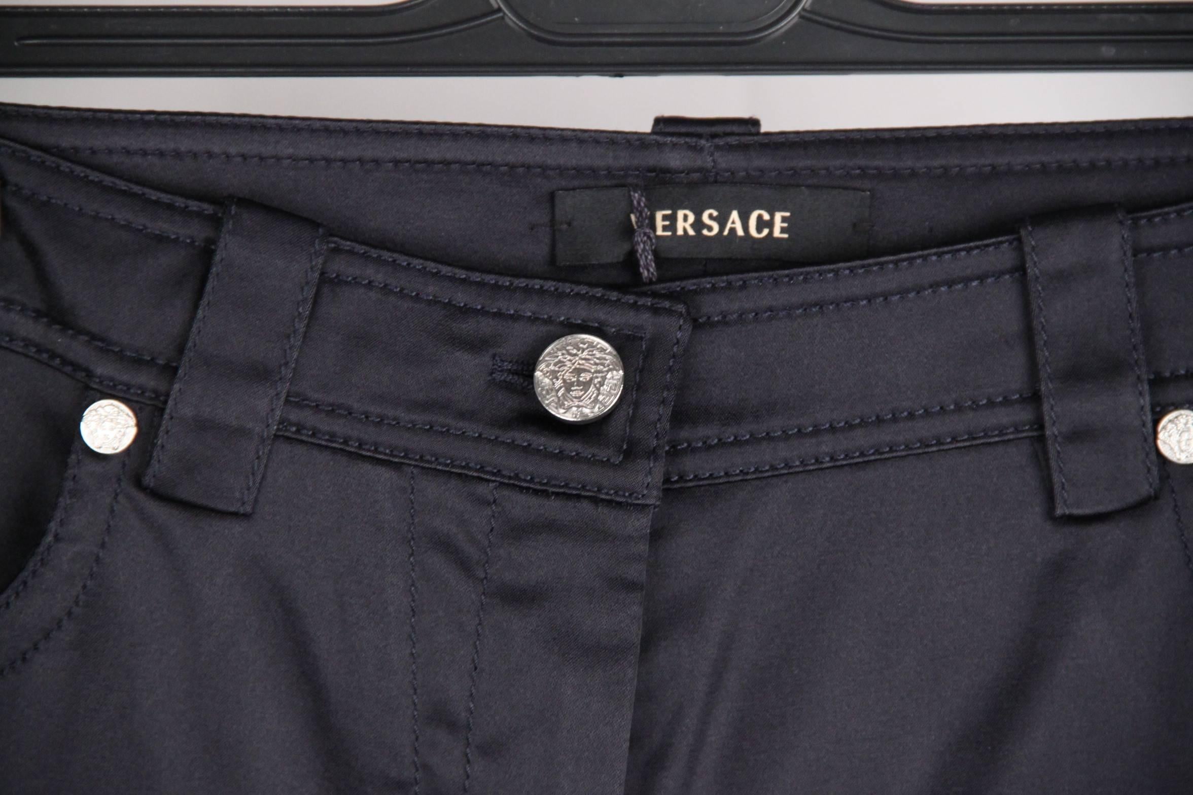 VERSACE Blue Silk TOP & Satin PANTS Trousers SET Size 40-42 3