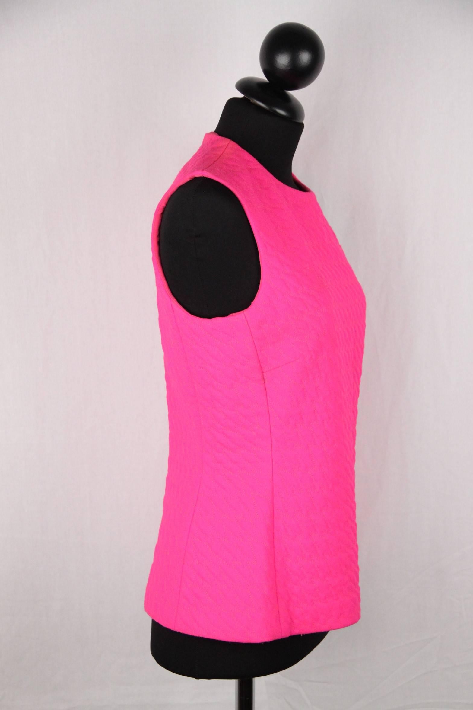 Pink CHRISTIAN DIOR Fluo Fuchsia Wool SLEEVELESS Shell TOP Size 42