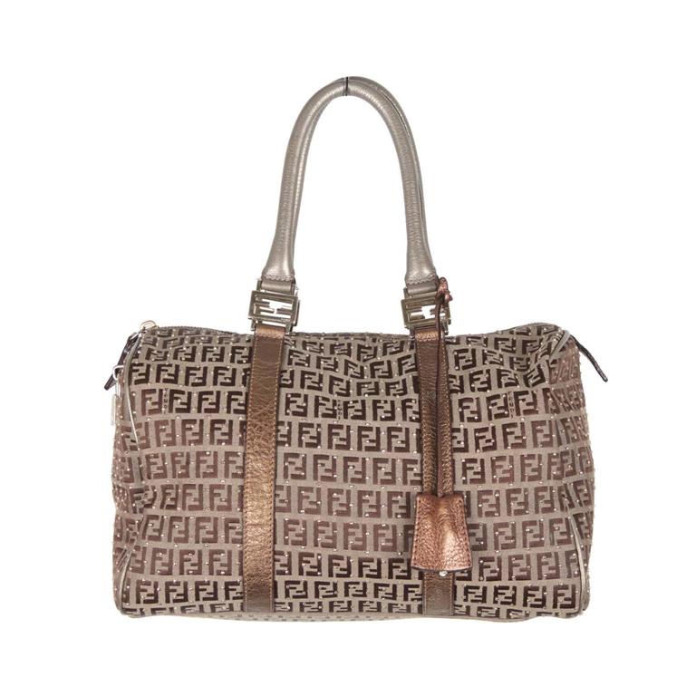 FENDI Monogram Canvas STUDDED Boston Bag BAULETTO FOREVER For Sale at  1stDibs | bauletto fendi monogram, fendi forever boston bag, fendi bauletto