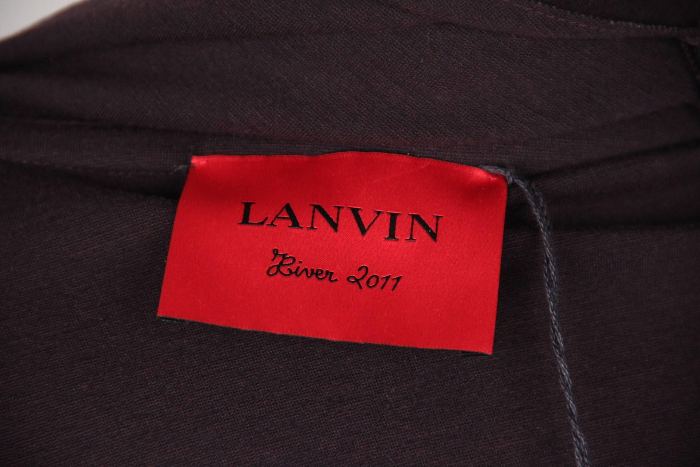 LANVIN Dark Purple Wool Blend Waterfall Drape CARDIGAN w/ Belt 2