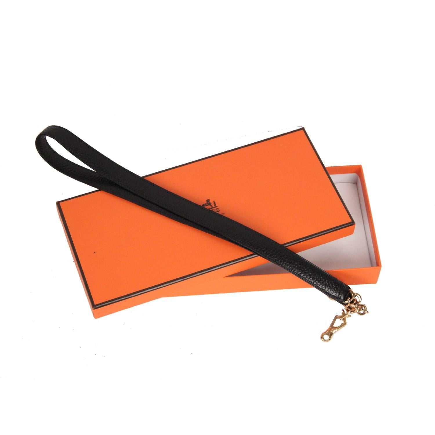 HERMES Black Grained Leather SHOULDER STRAP for Kelly Bag