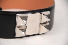 Authentic HERMES Black Leather Collier de Chien CDC MEDOR BELT Size 78