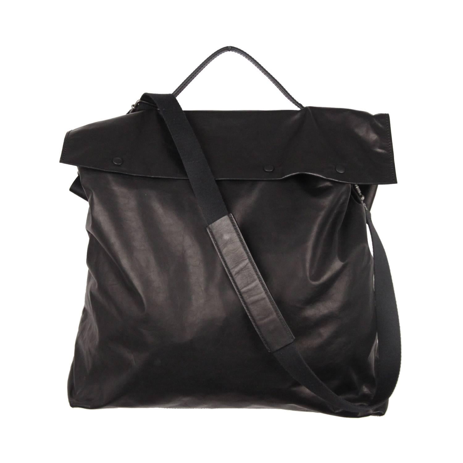 MAISON MARTIN MARGIELA Black Leather FOLDABLE MESSENGER BAG