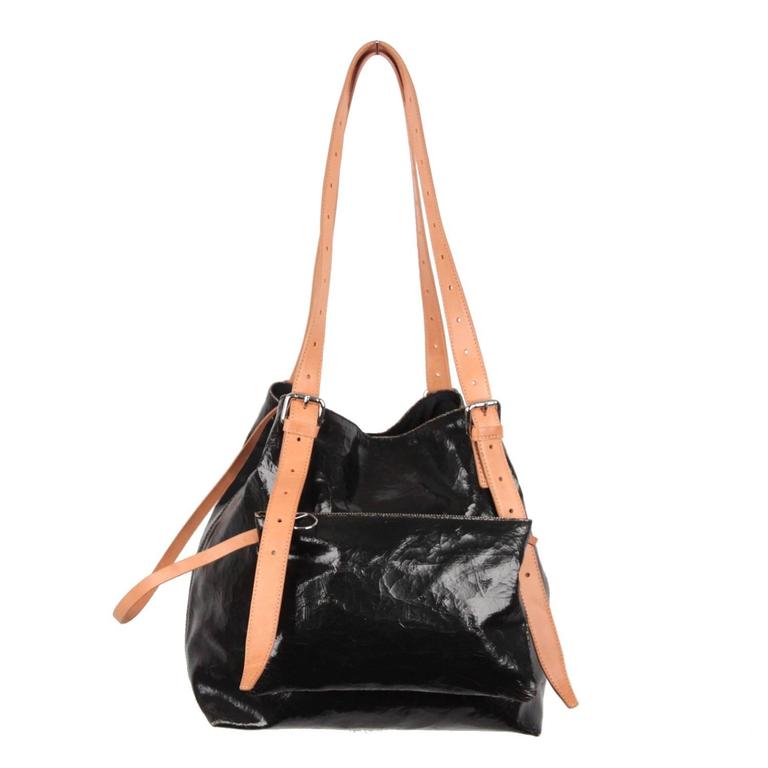 YVES SAINT LAURENT Black Crackled And Glazed Leather Hobo Bag