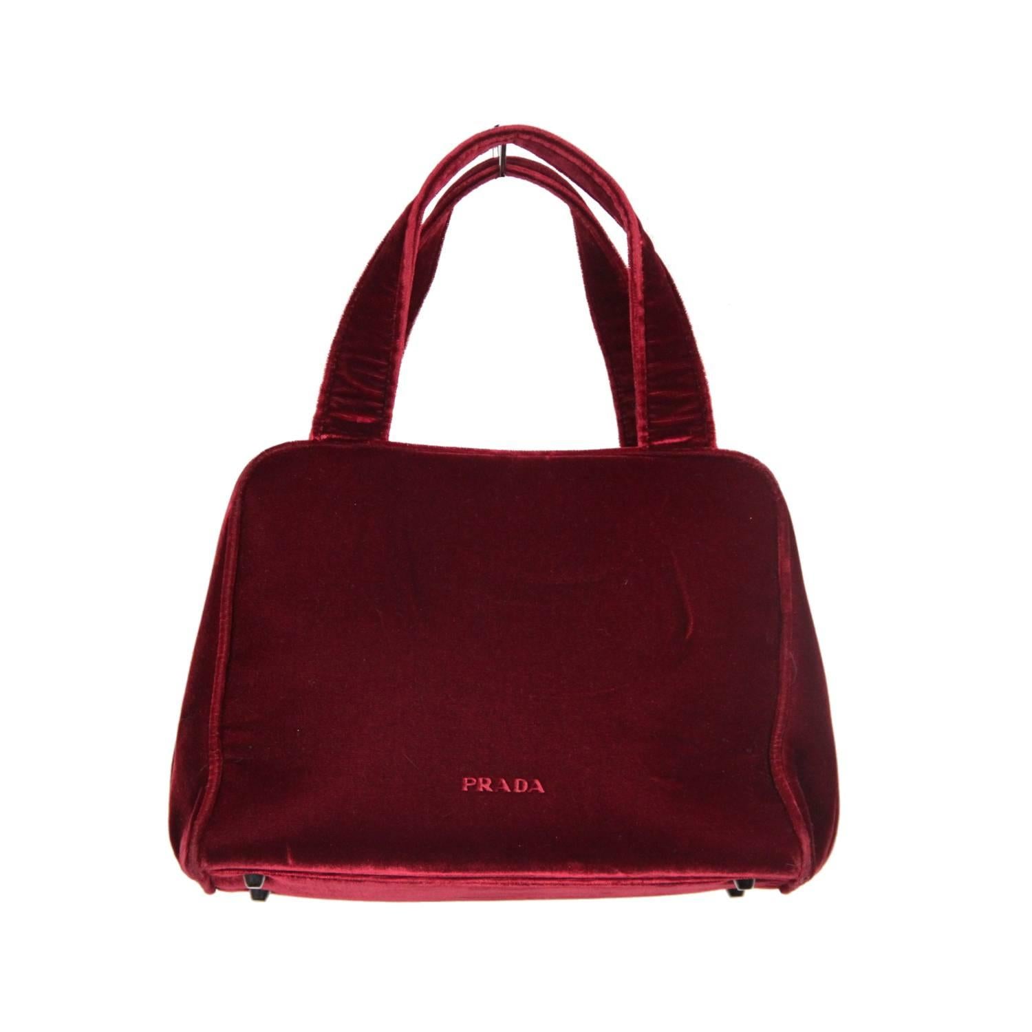 Authentic PRADA Red Burgundy Velvet FRAME BAG Handbag