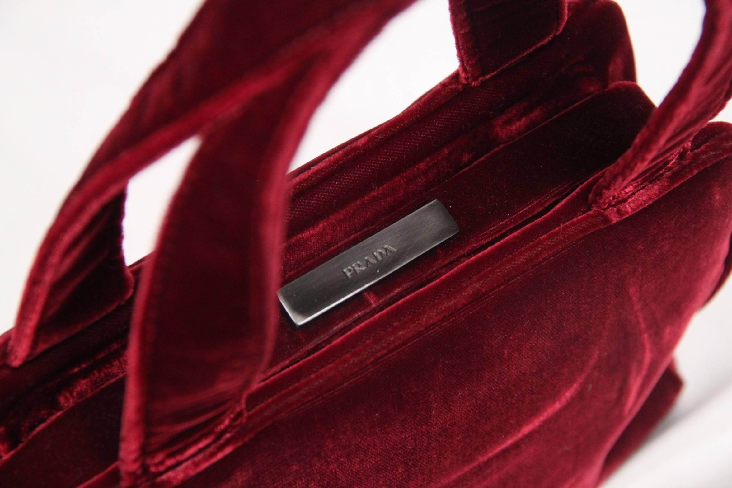 Women's Authentic PRADA Red Burgundy Velvet FRAME BAG Handbag