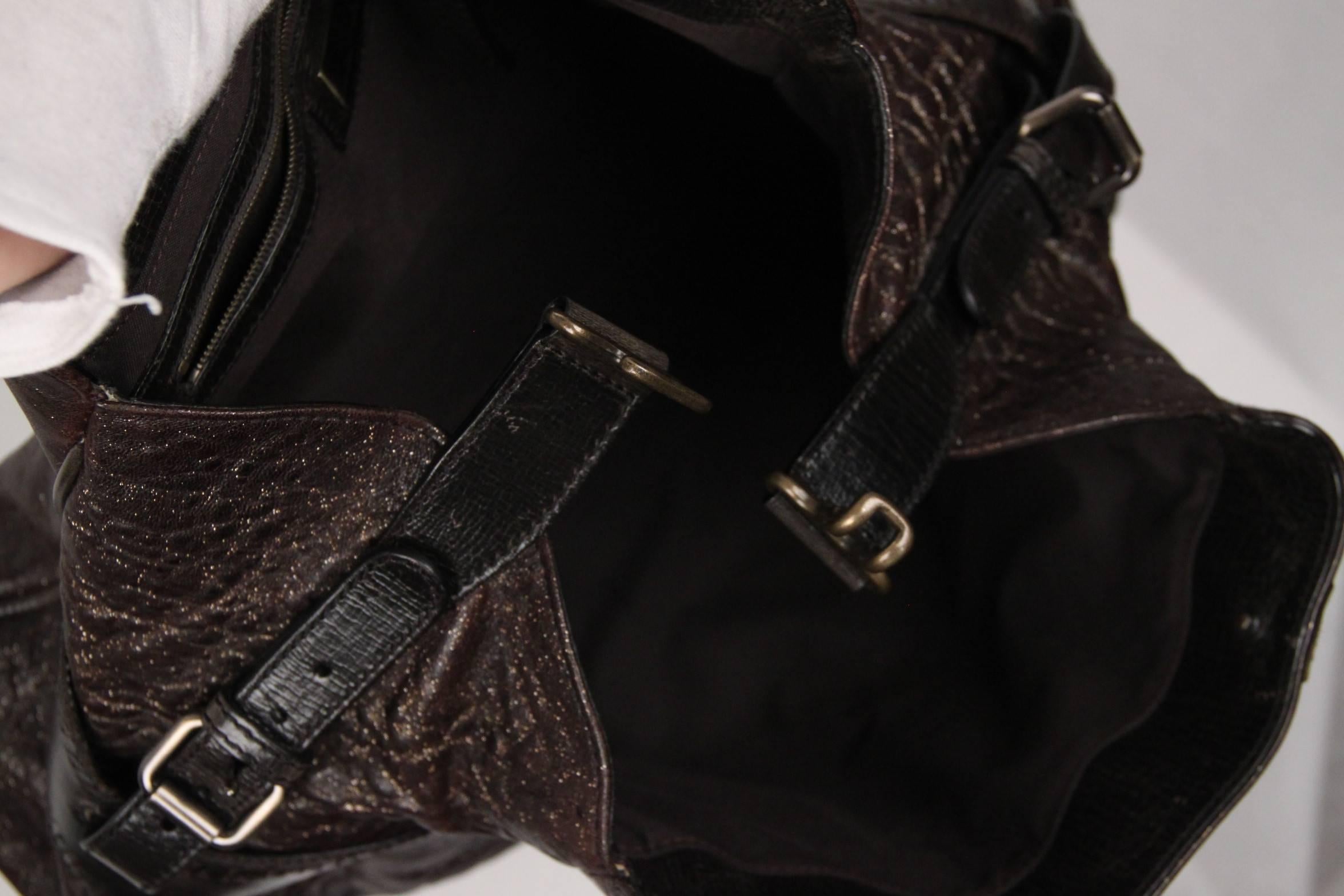 Authentic FENDI Brown Metallic Leather BAG DE JOUR BAG Tote SATCHEL 1