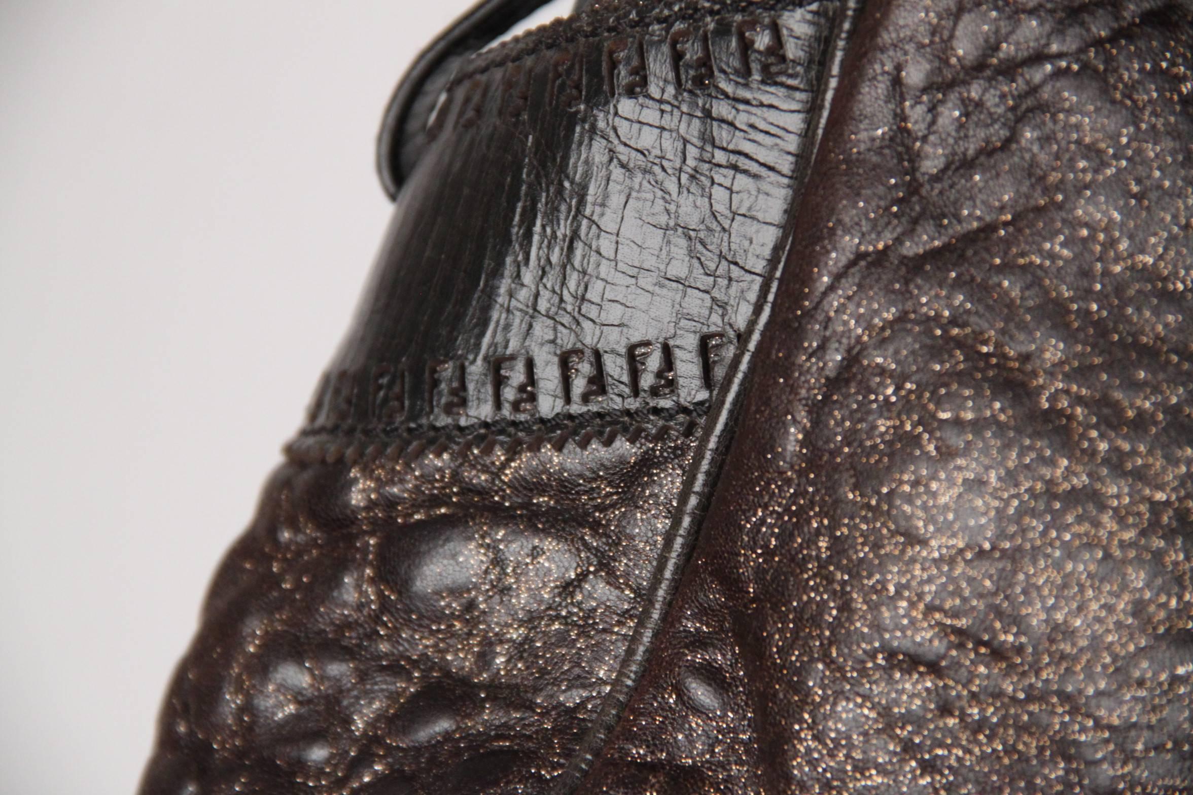 Authentic FENDI Brown Metallic Leather BAG DE JOUR BAG Tote SATCHEL In Excellent Condition In Rome, Rome