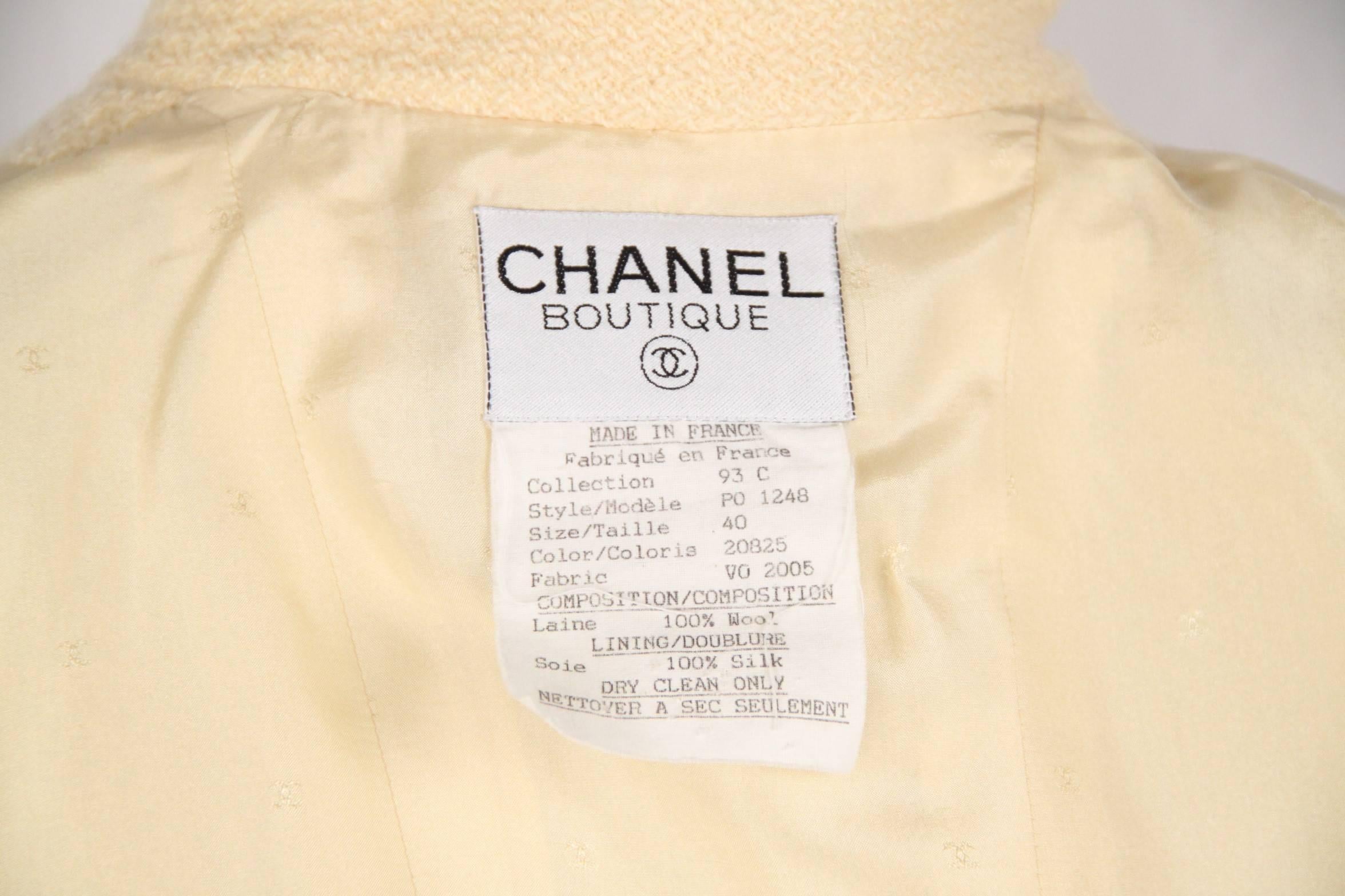 Women's CHANEL BOUTIQUE 93C Yellow Wool SKIRT SUIT BLAZER & Skirt SIZE 40