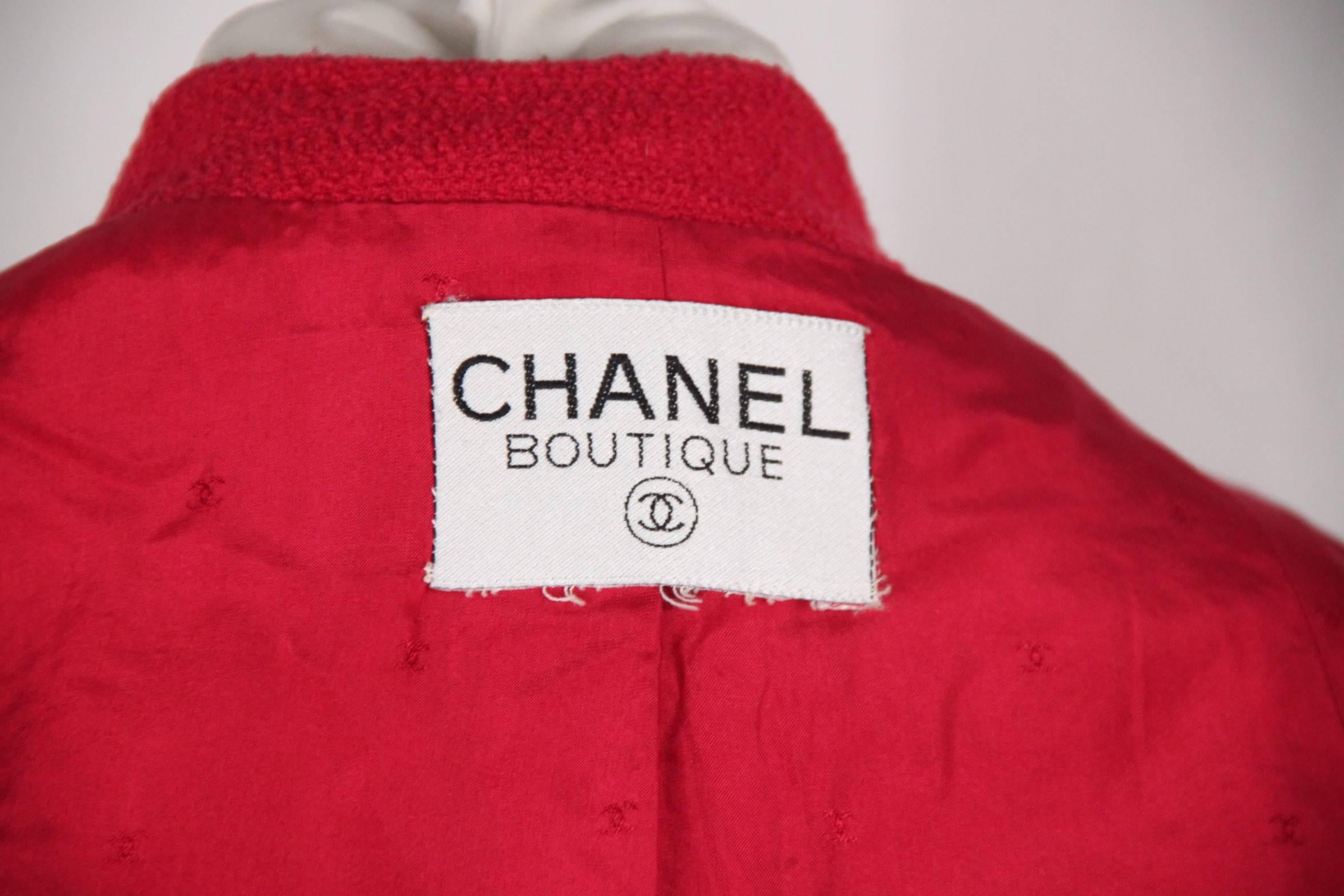 Chanel Boutique Vintage Red Collarless Blazer Jacket For Sale at ...