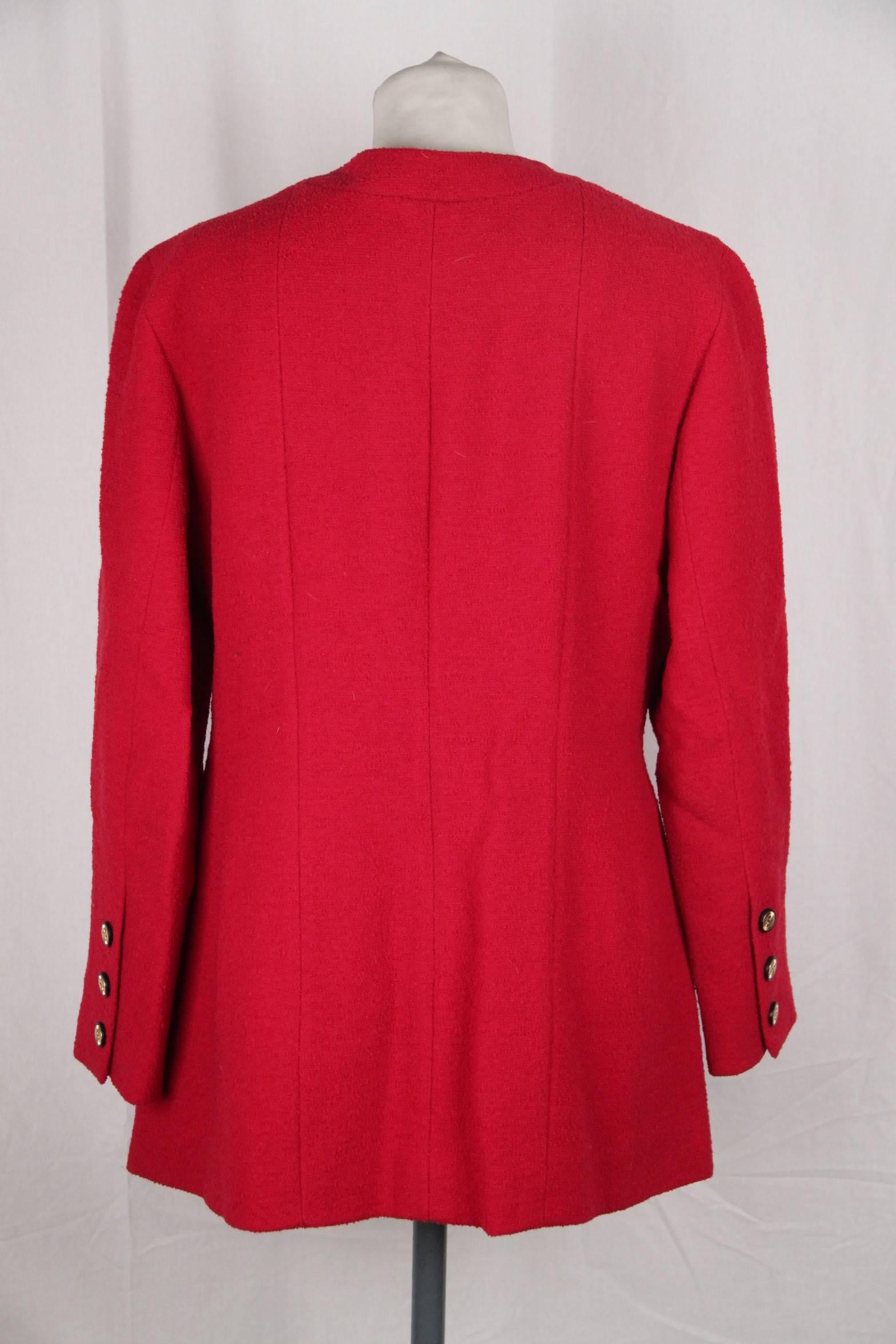 Chanel Boutique Vintage Red Collarless Blazer Jacket 2