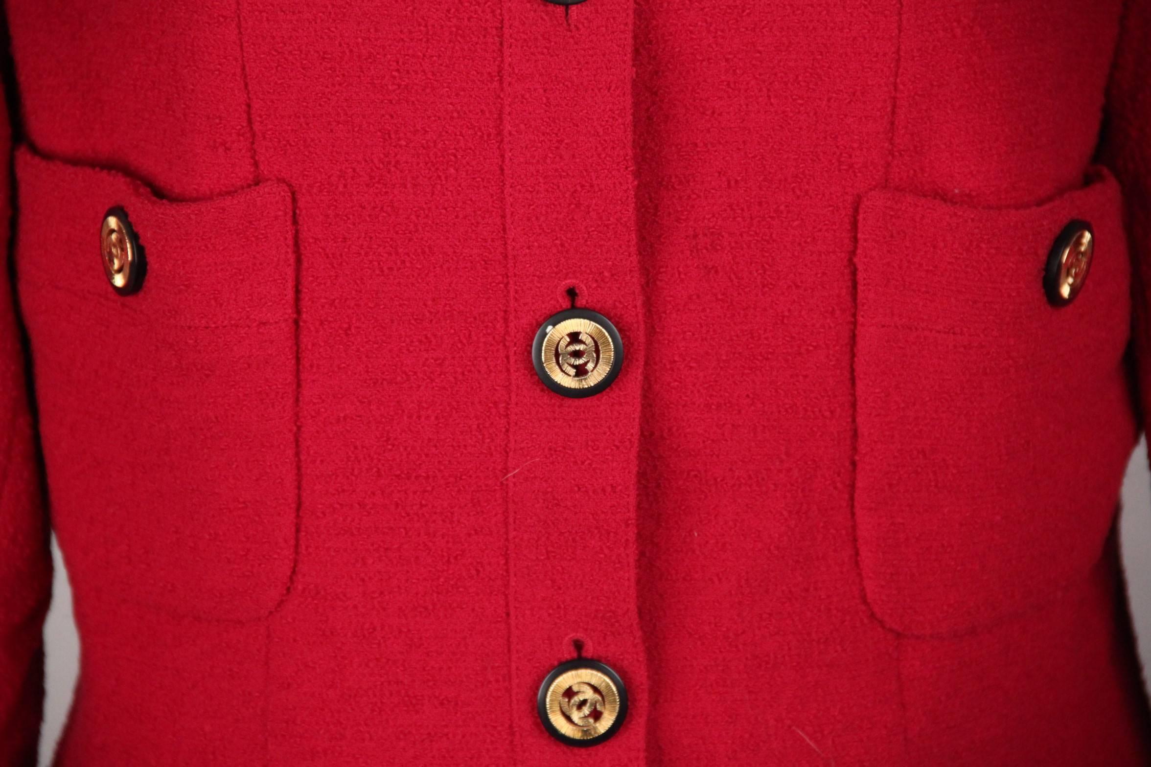 Chanel Boutique Vintage Red Collarless Blazer Jacket 3