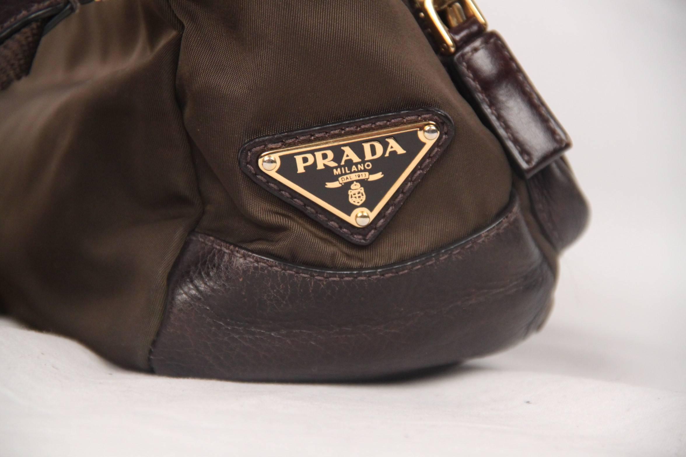 Black PRADA Brown Tessuto Canvas & Leather BUCKLE CROSSBODY BAG