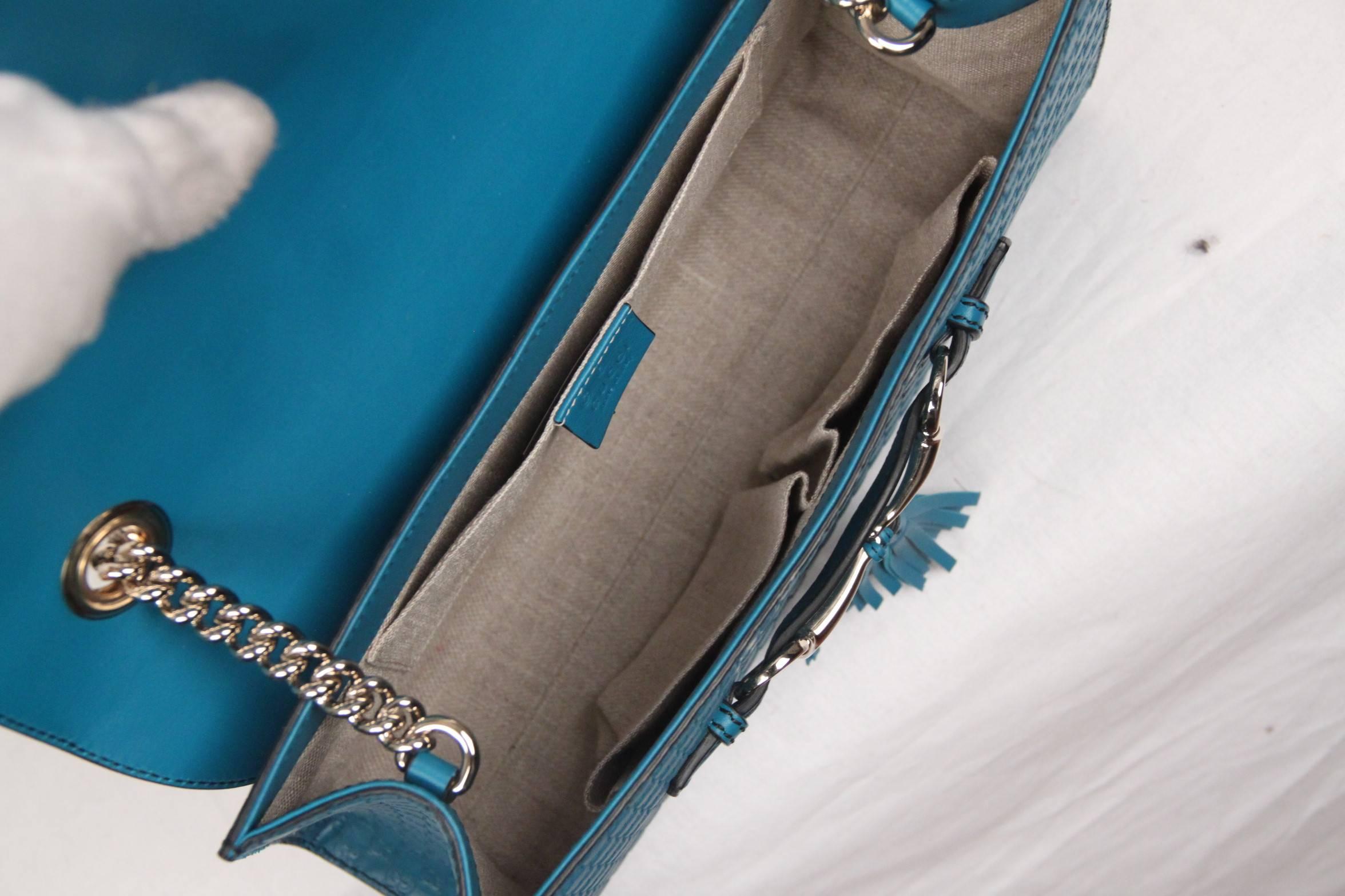 GUCCI Turquoise MICROGUCCISSIMA Leather EMILY Shoulder Bag In New Condition In Rome, Rome