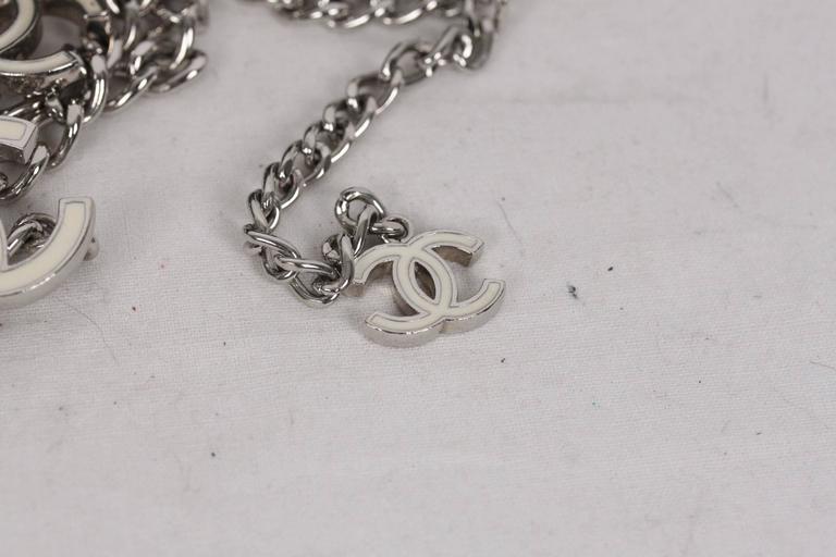 CHANEL Silver Metal CHAIN NECKLACE or BELT w/ CC Logo WHITE For Sale at ...