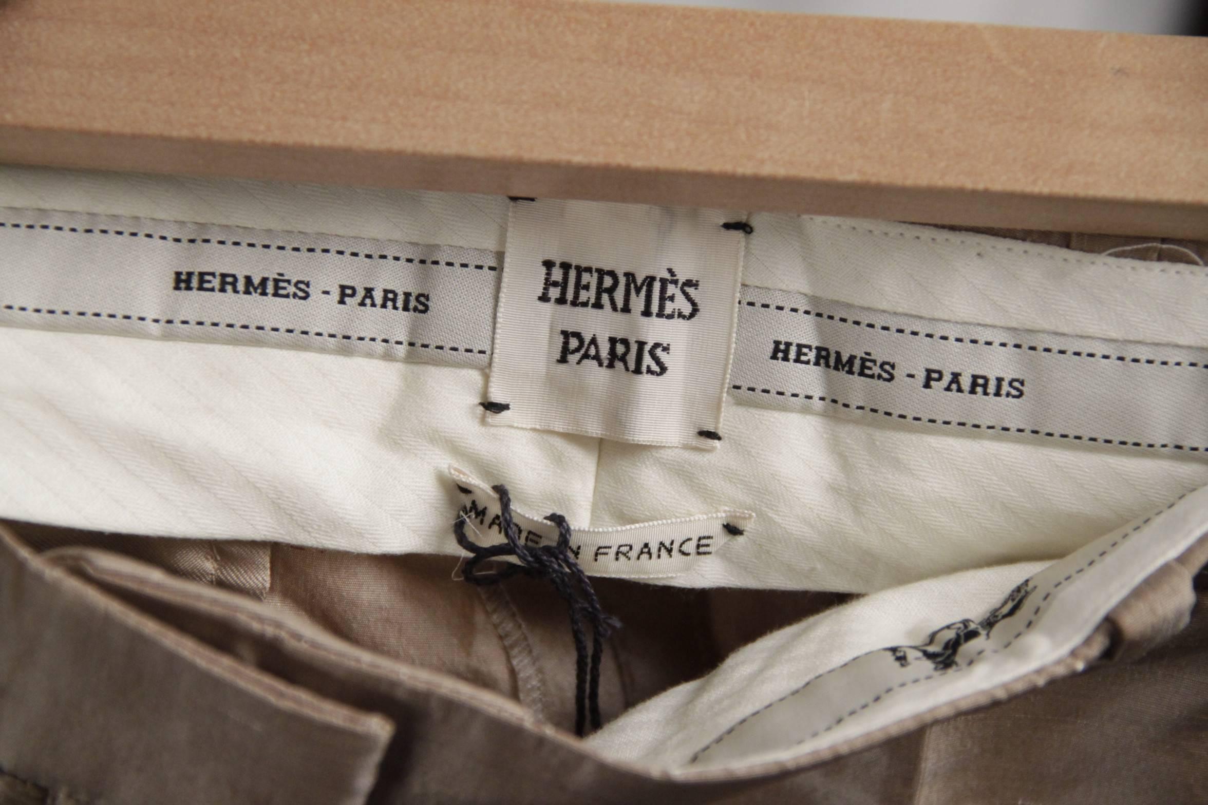 HERMES PARIS Beige Shantung Silk TAILORED TROUSERS Pants Size 36 In Good Condition In Rome, Rome
