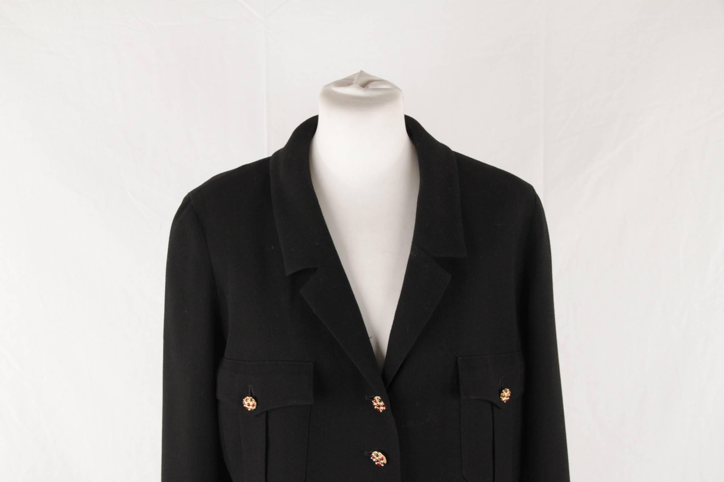 CHANEL Black Wool BUTTONED DRESS Long Sleeve GRIPOIX Buttons Size 44 In Good Condition In Rome, Rome