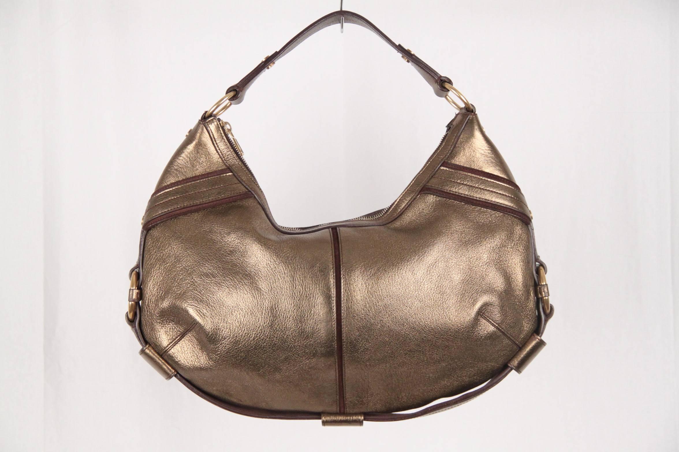Yves Saint Laurent Rive Gauche Gold Tone Metallic Leather Hobo In Good Condition In Rome, Rome