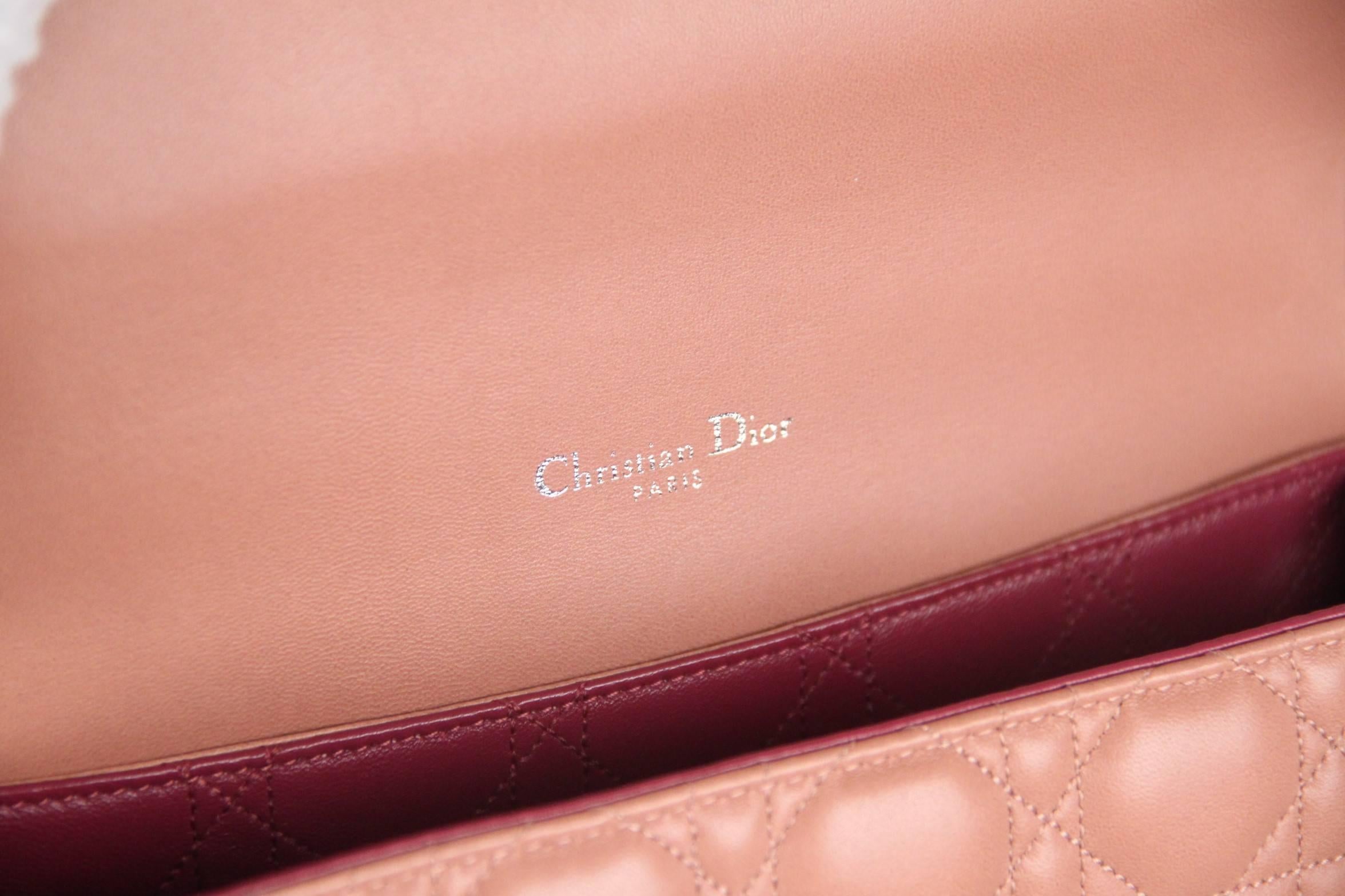 CHRISTIAN DIOR Pink CANNAGE Quilted Leather MISS DIOR Shoulder Bag In Excellent Condition In Rome, Rome