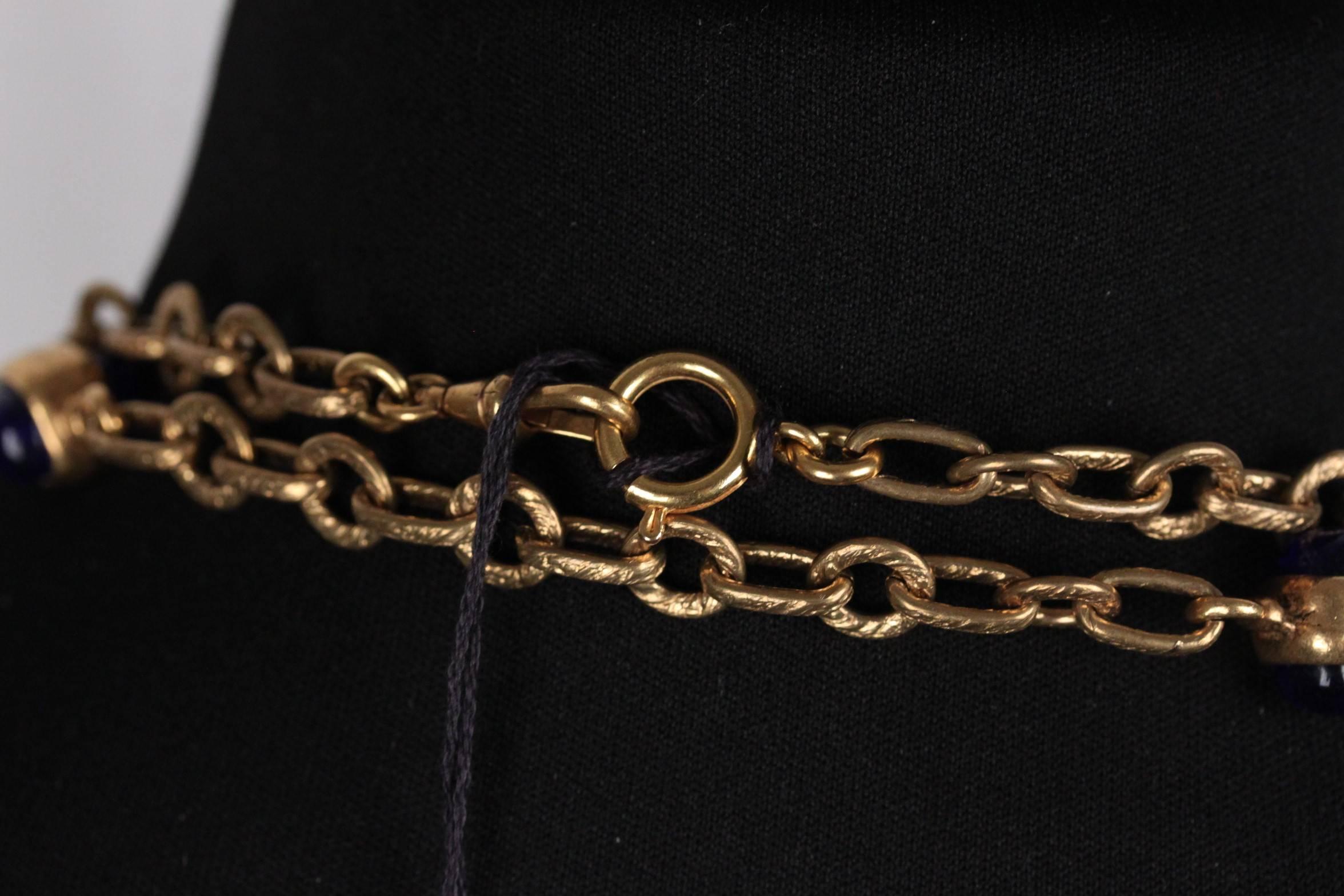 CHANEL Vintage 1984 Gold Metal 3 Row NECKLACE w/ Cabochons In Excellent Condition In Rome, Rome