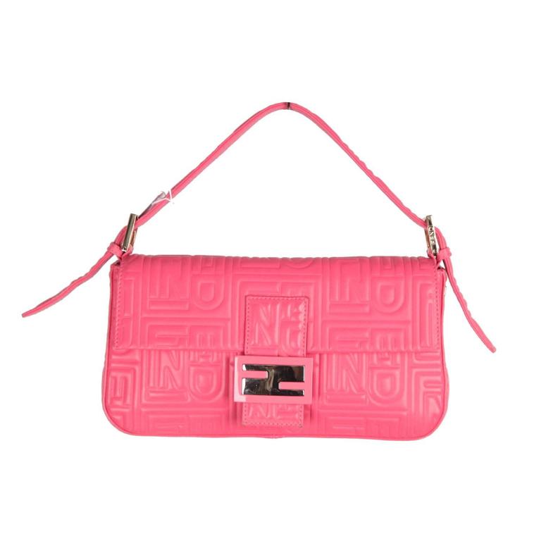 FENDI Pink Logo Embossed Nappa Leather BAGUETTE BAG For Sale at 1stDibs ...