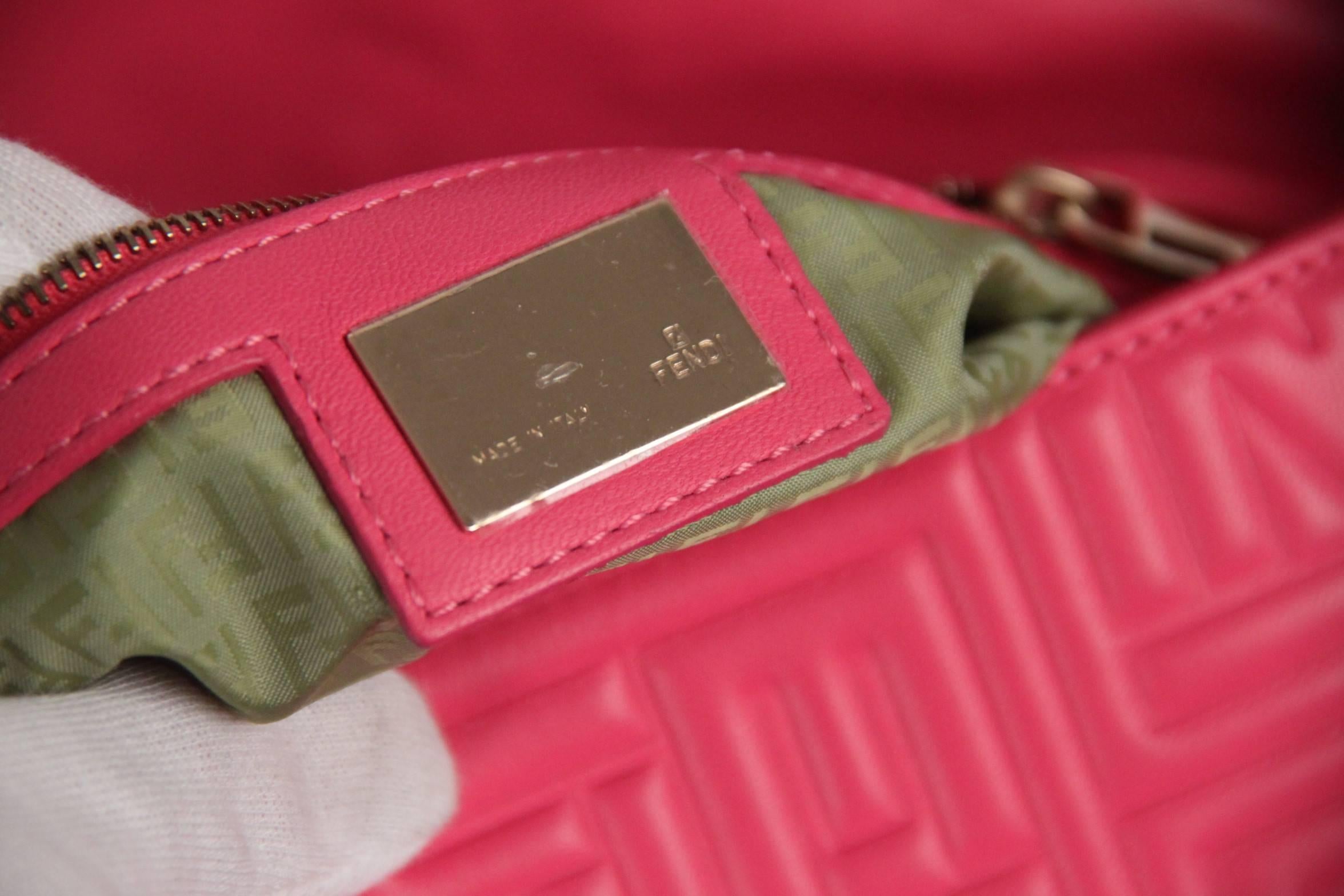 Women's FENDI Pink Logo Embossed Nappa Leather BAGUETTE BAG